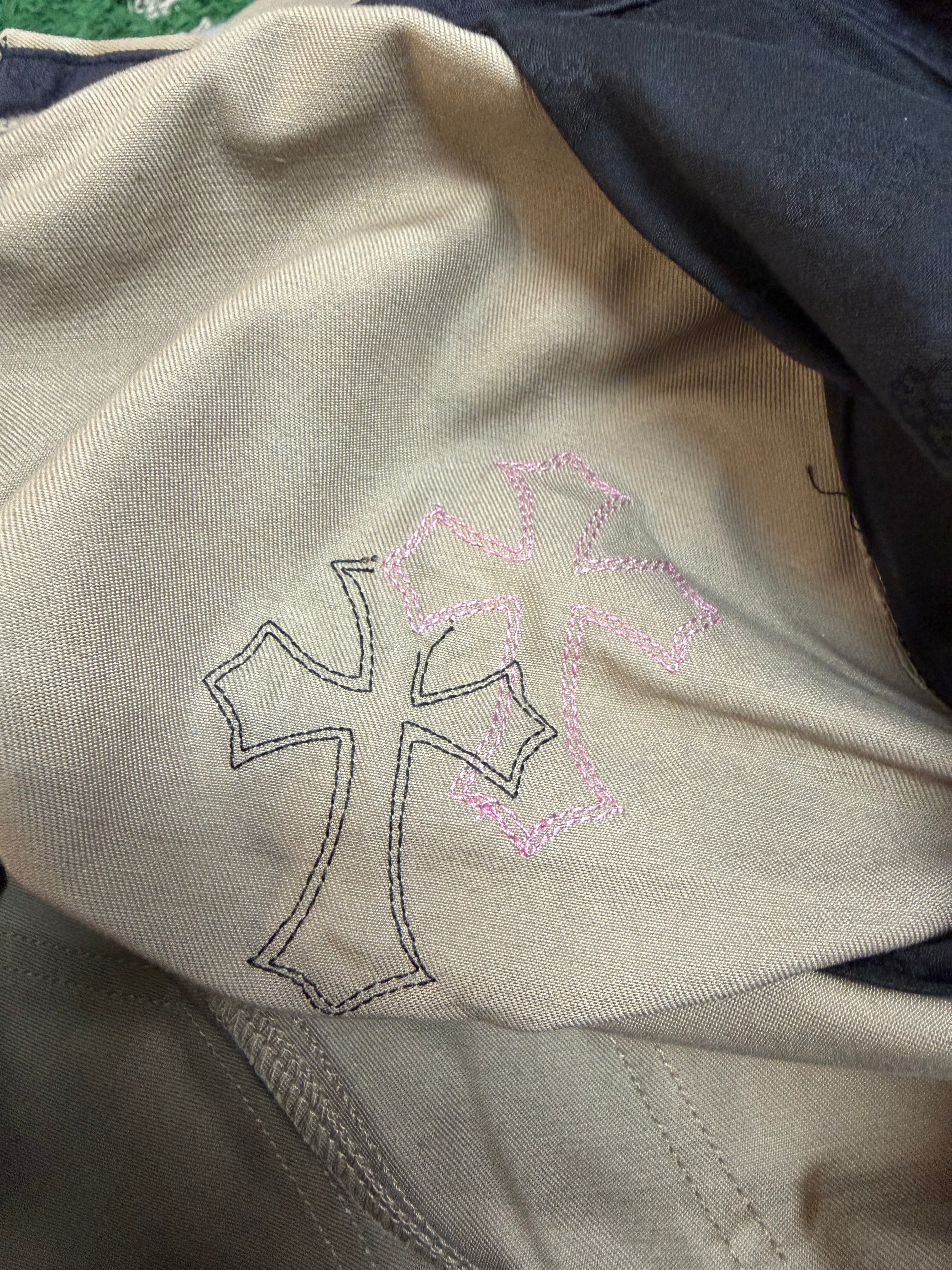 Chrome Hearts Tan Pink & Checkered Cross Patch Carpenter Pants