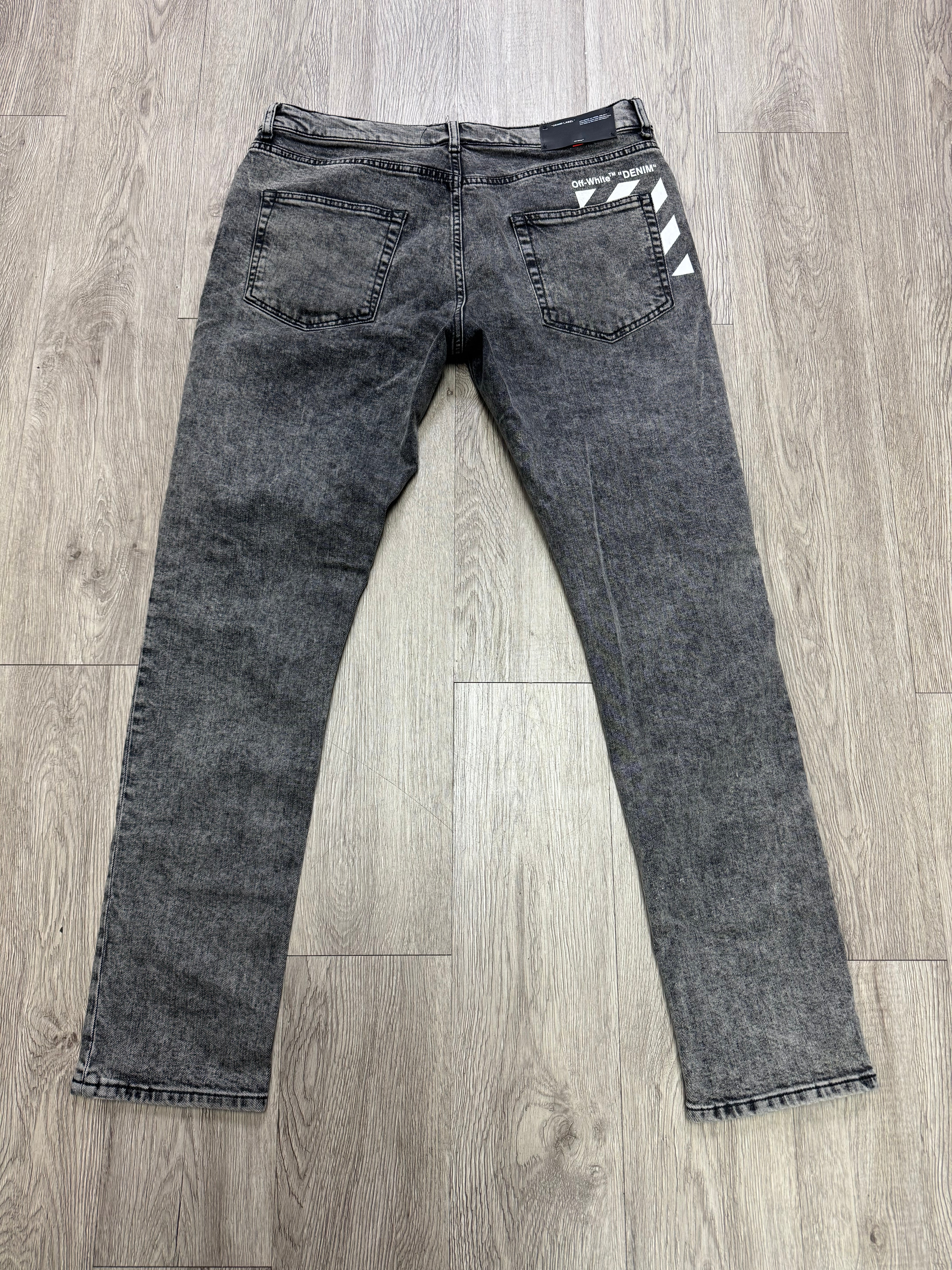 Off White Grey Wash White Stripe Jeans