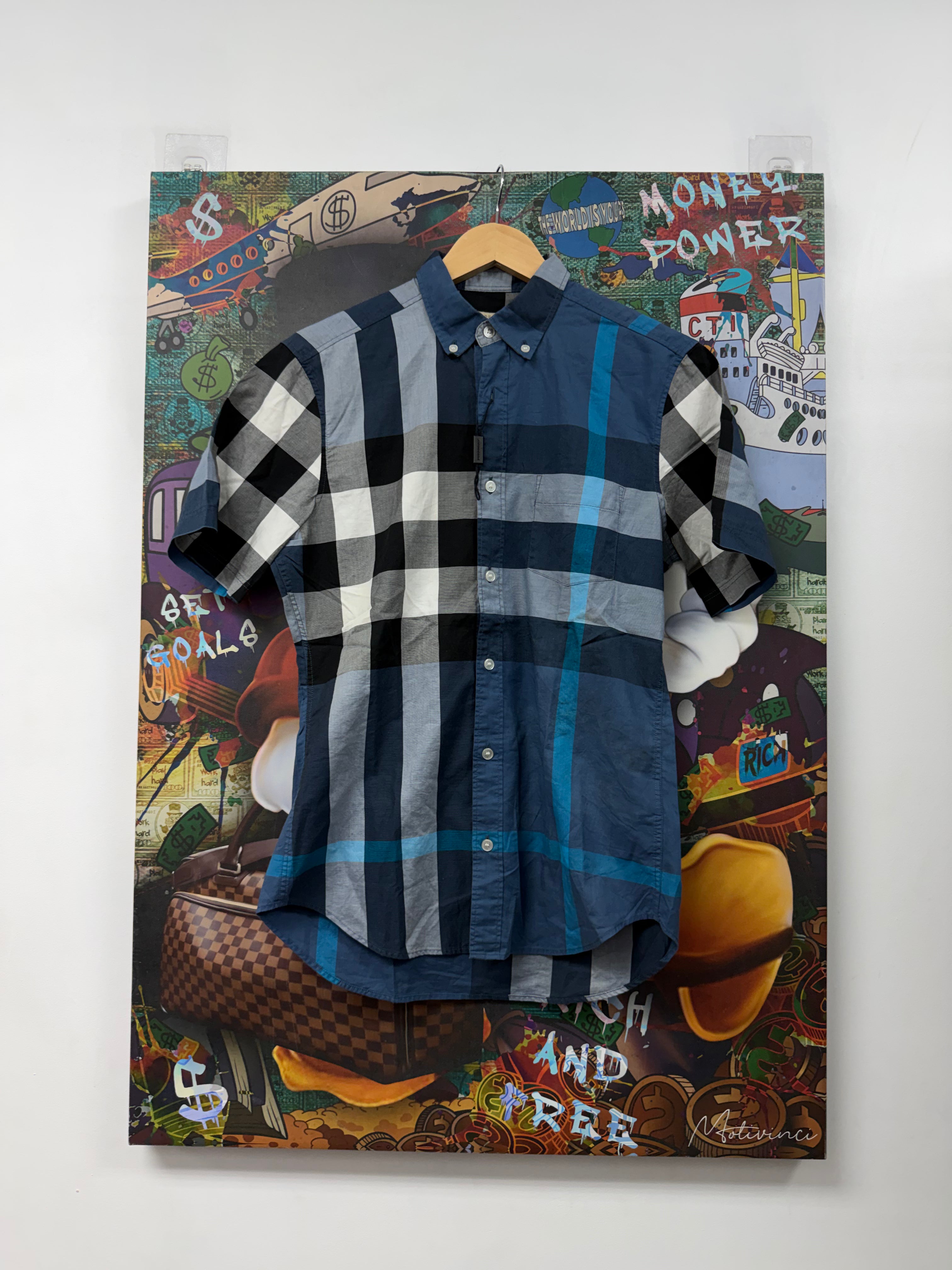 Burberry Blue Plaid Short Sleeve Button Up Shirt