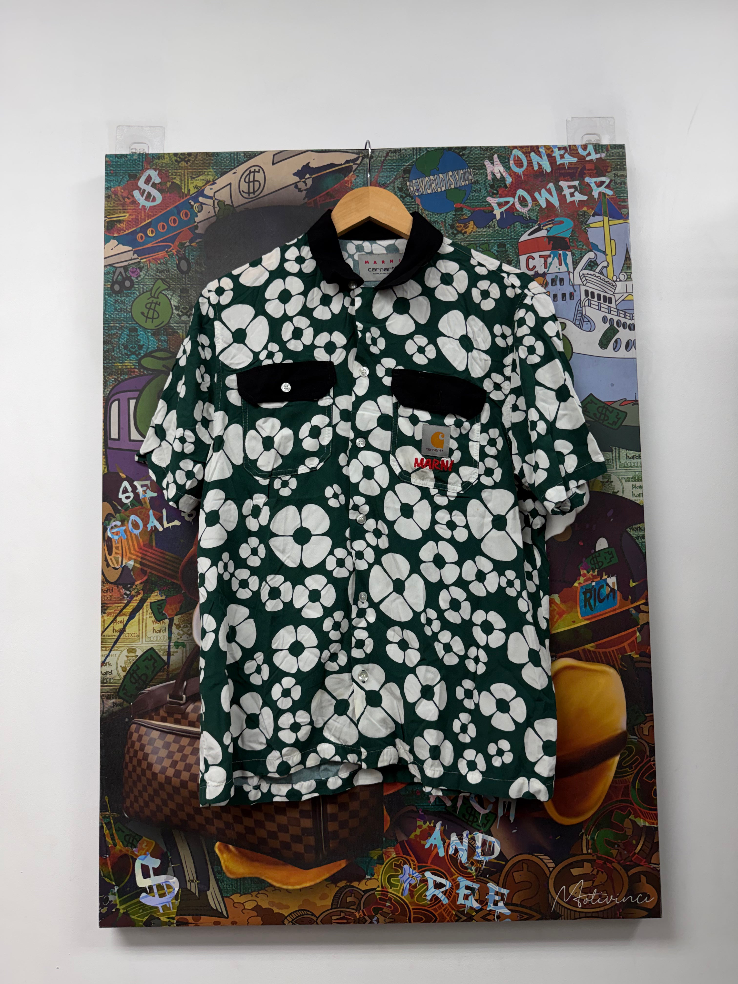 Marni Carhartt Green White Floral Button Up