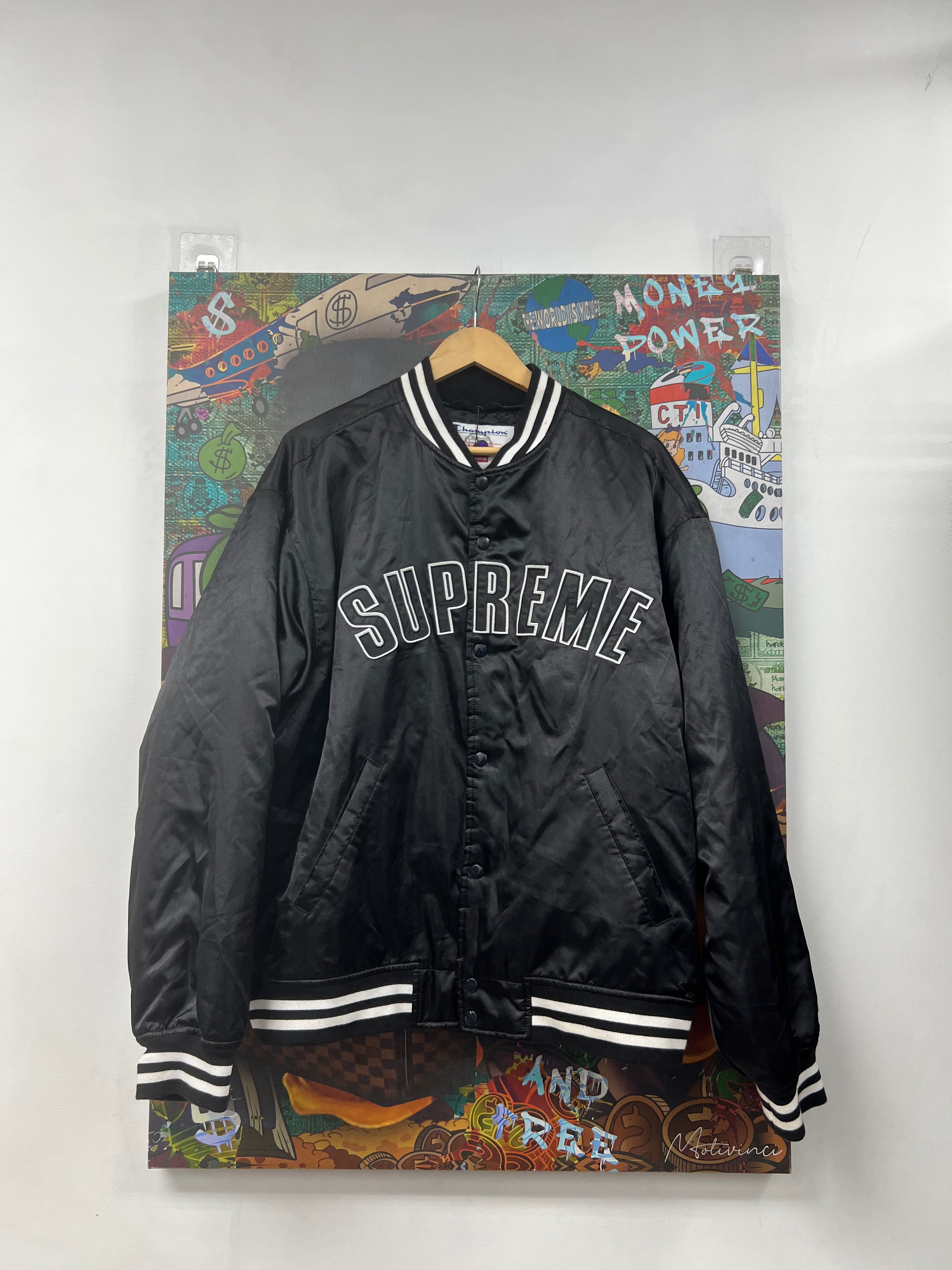 Supreme Black Satin Varsity Jacket