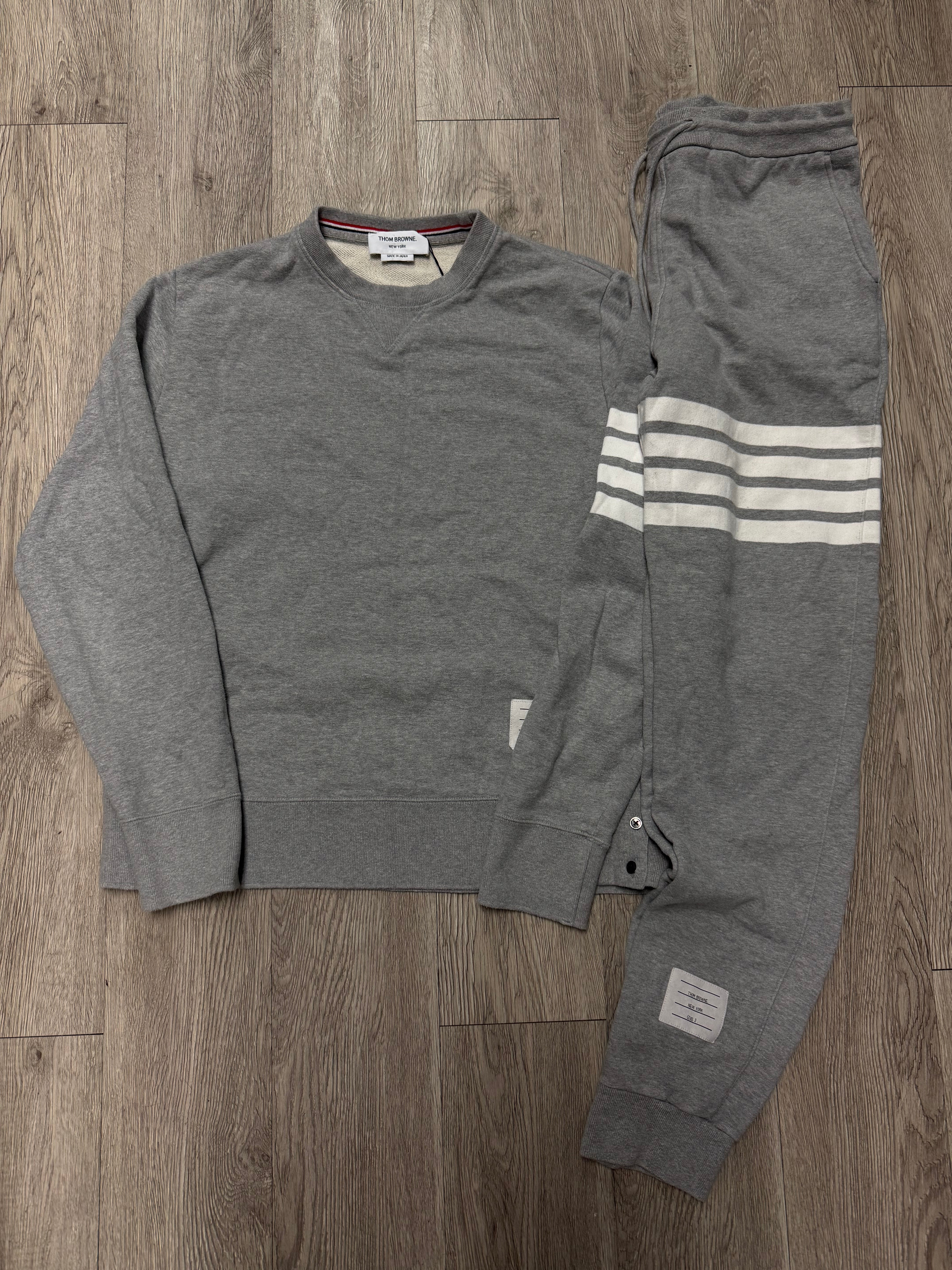 Thom Browne Grey Bar Crew Sweatsuit