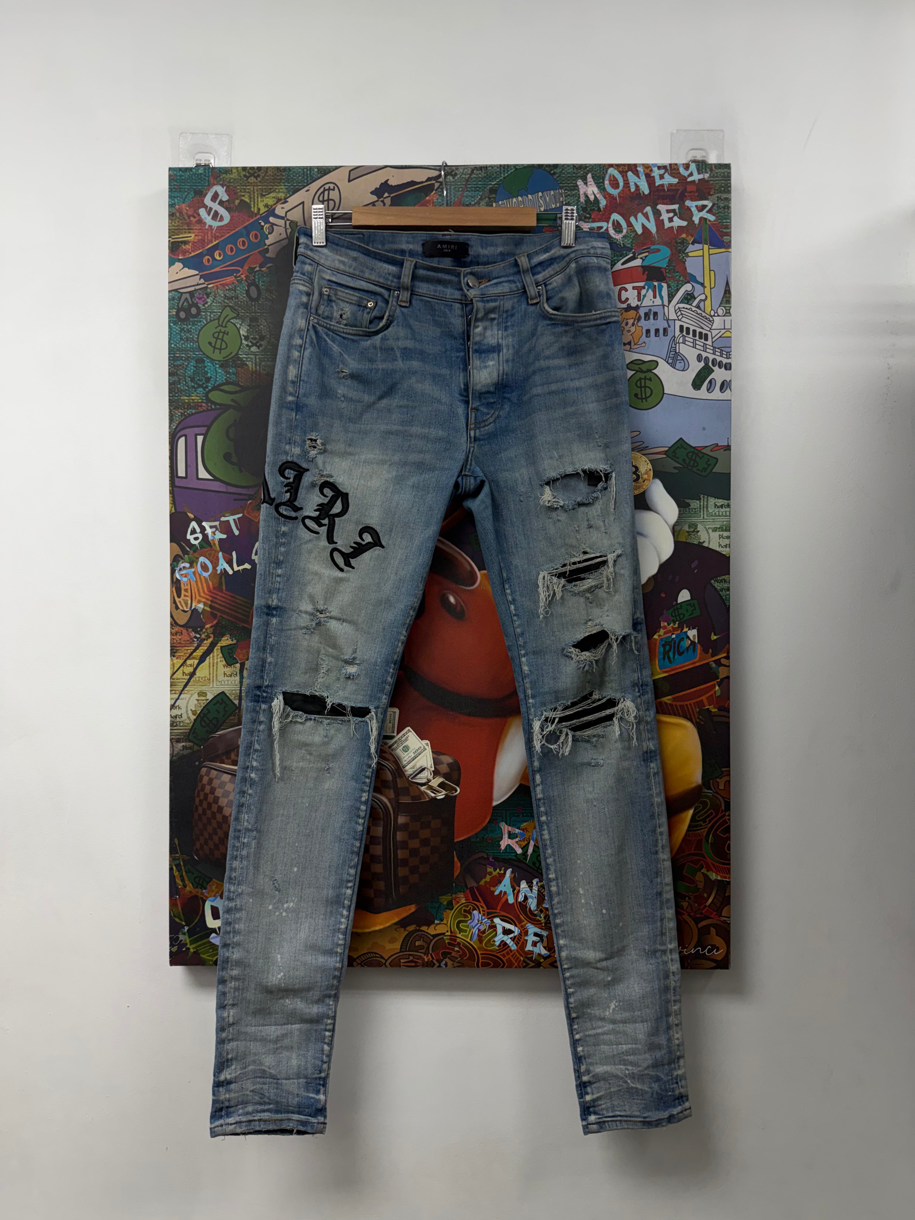 Amiri Light Wash Old English Jeans