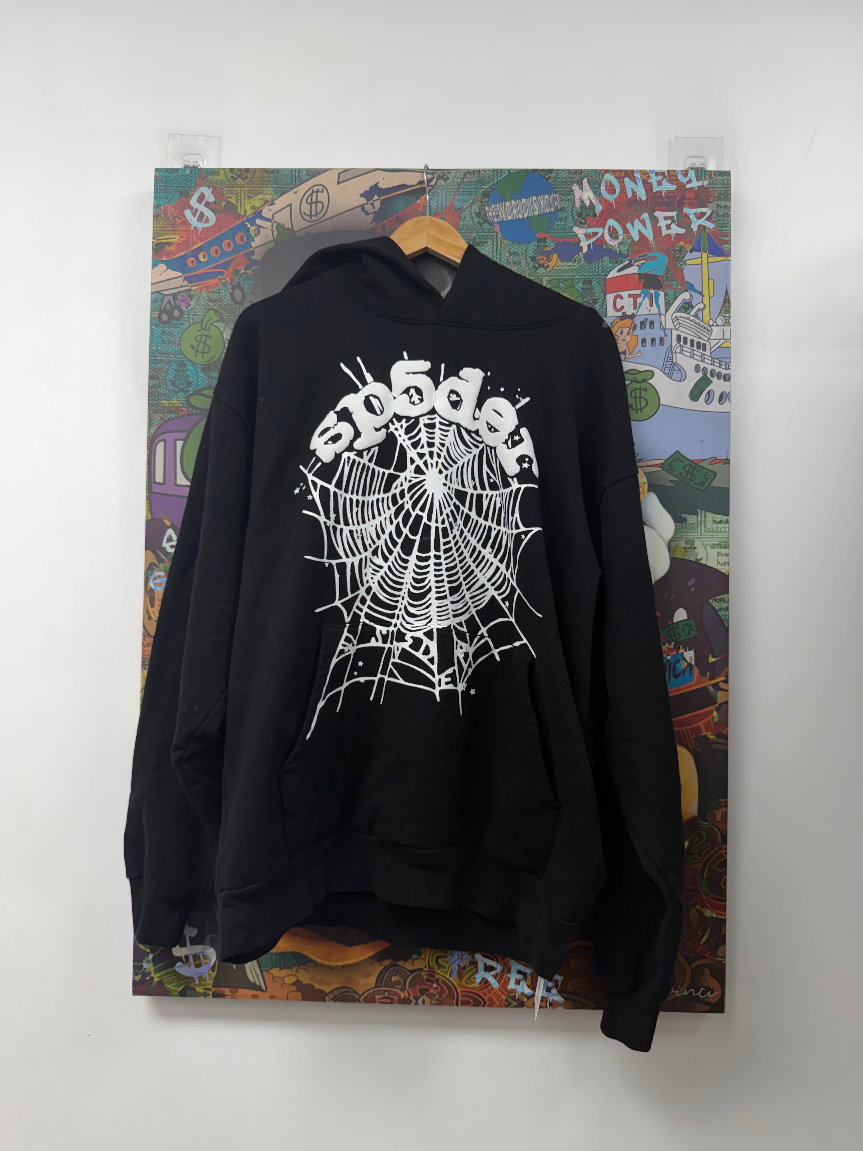 Sp5der Black OG Web Hoodie