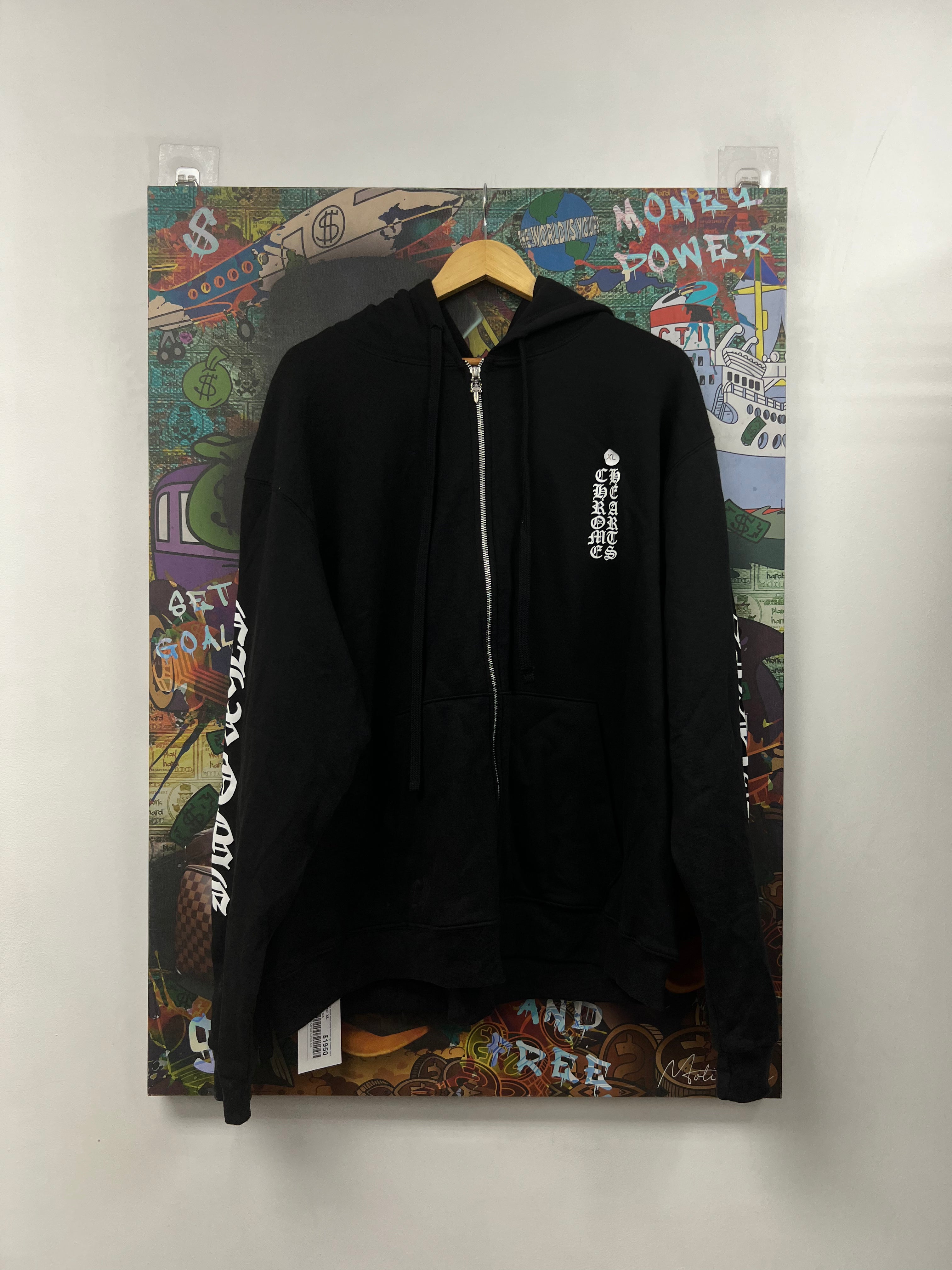 Chrome  Hearts Black White Vertical Logo Thermal Zip Up