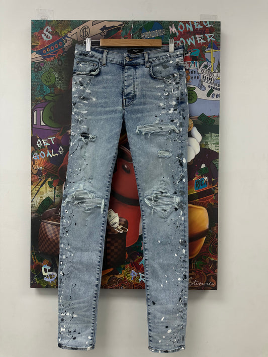 Amiri MX1 Light Wash Denim Splatter Patch Used 32 N/A