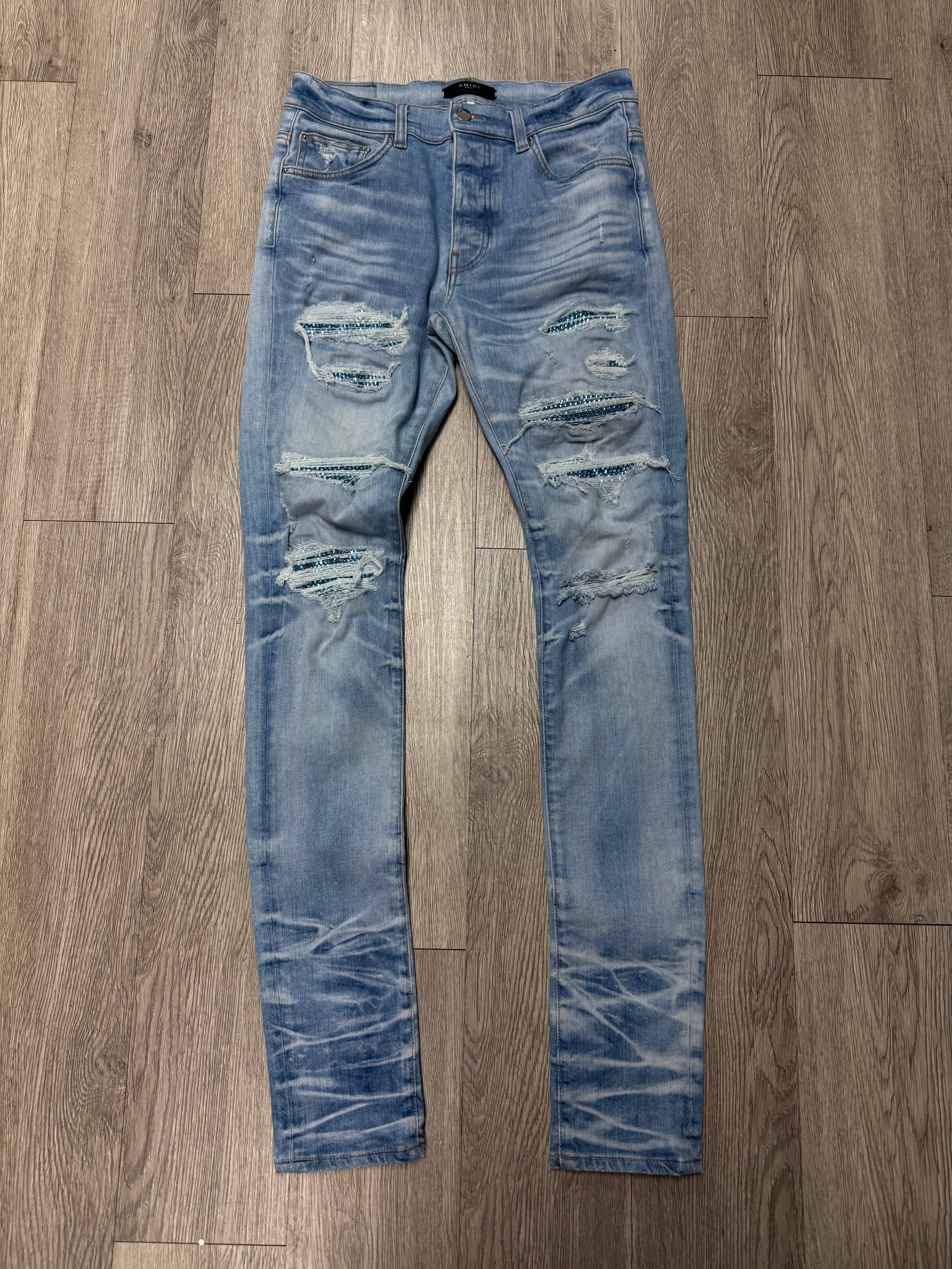 Amiri Light Wash Blue Swarovski Crystal Jeans