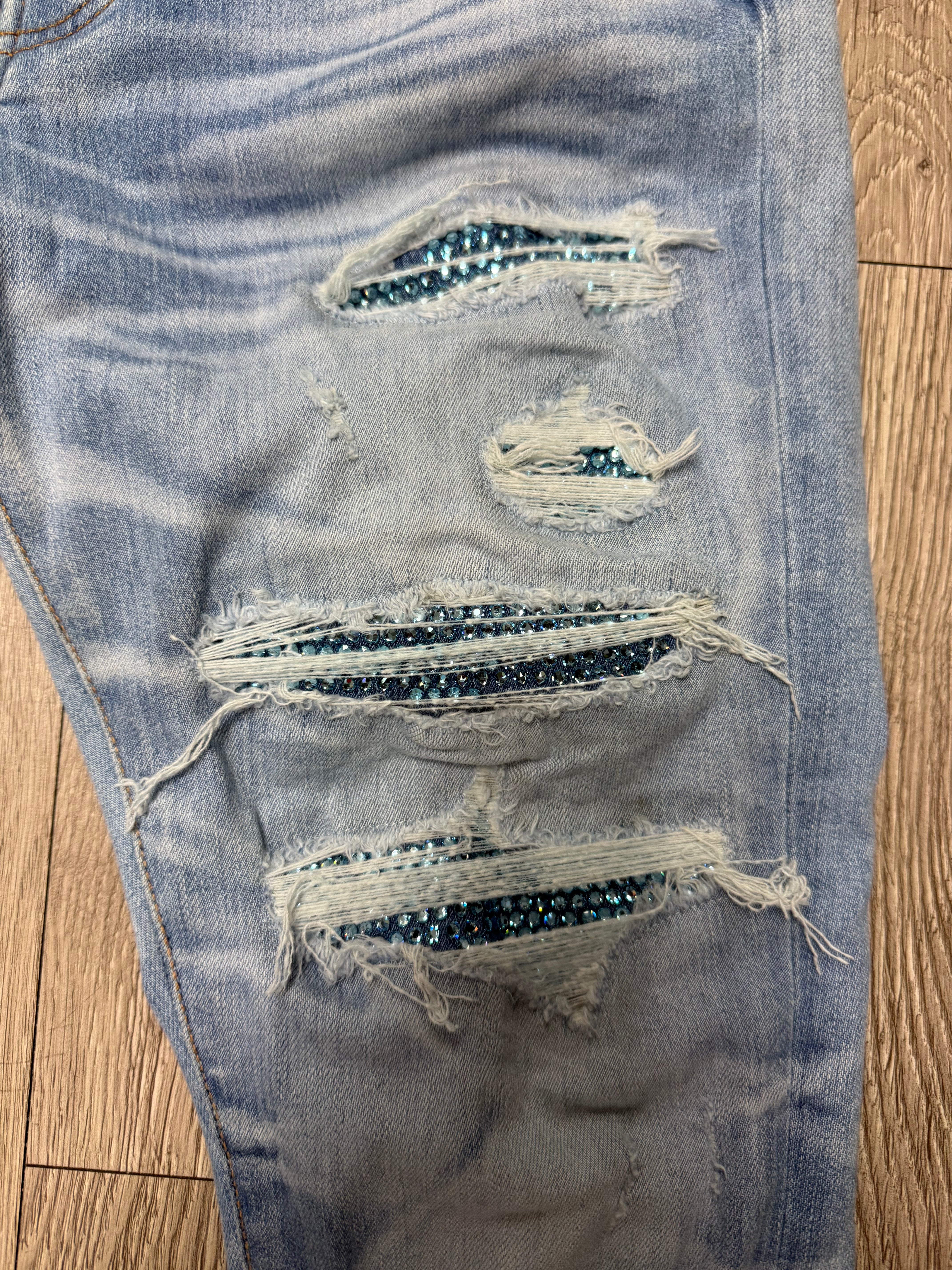 Amiri Light Wash Blue Swarovski Crystal Jeans