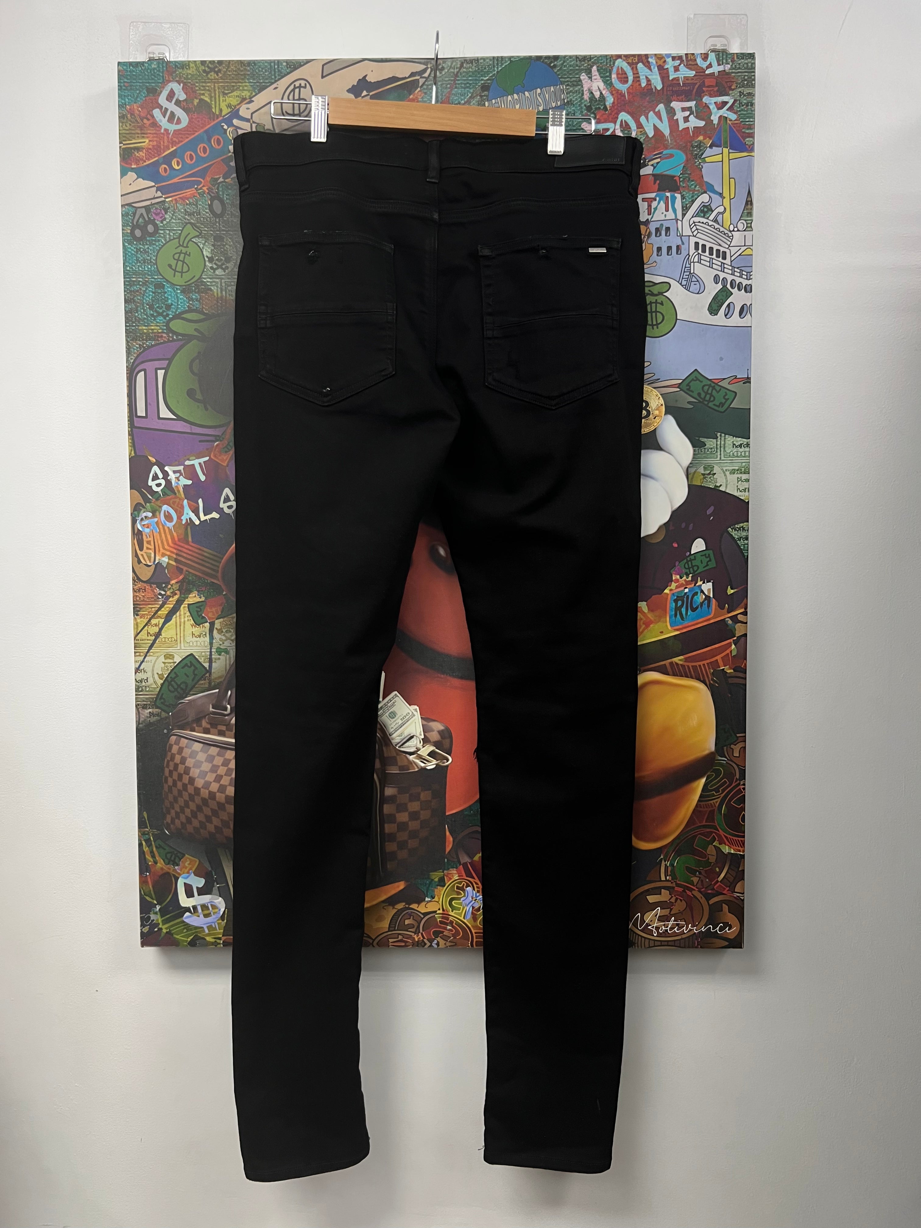 Amiri Black Bandana Thrasher Patch Jeans