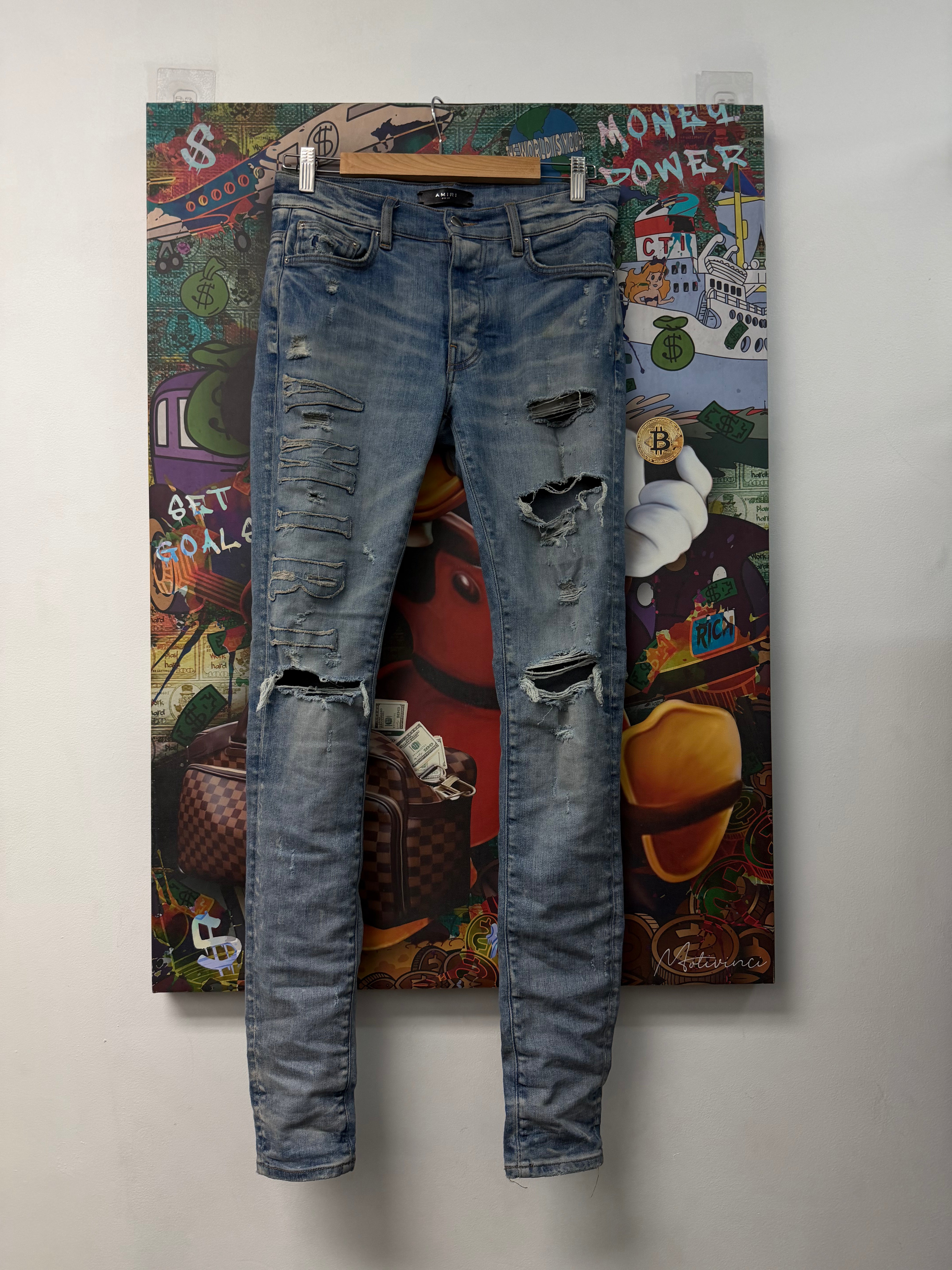 Amiri Light Wash Denim Applique Side Logo Jeans