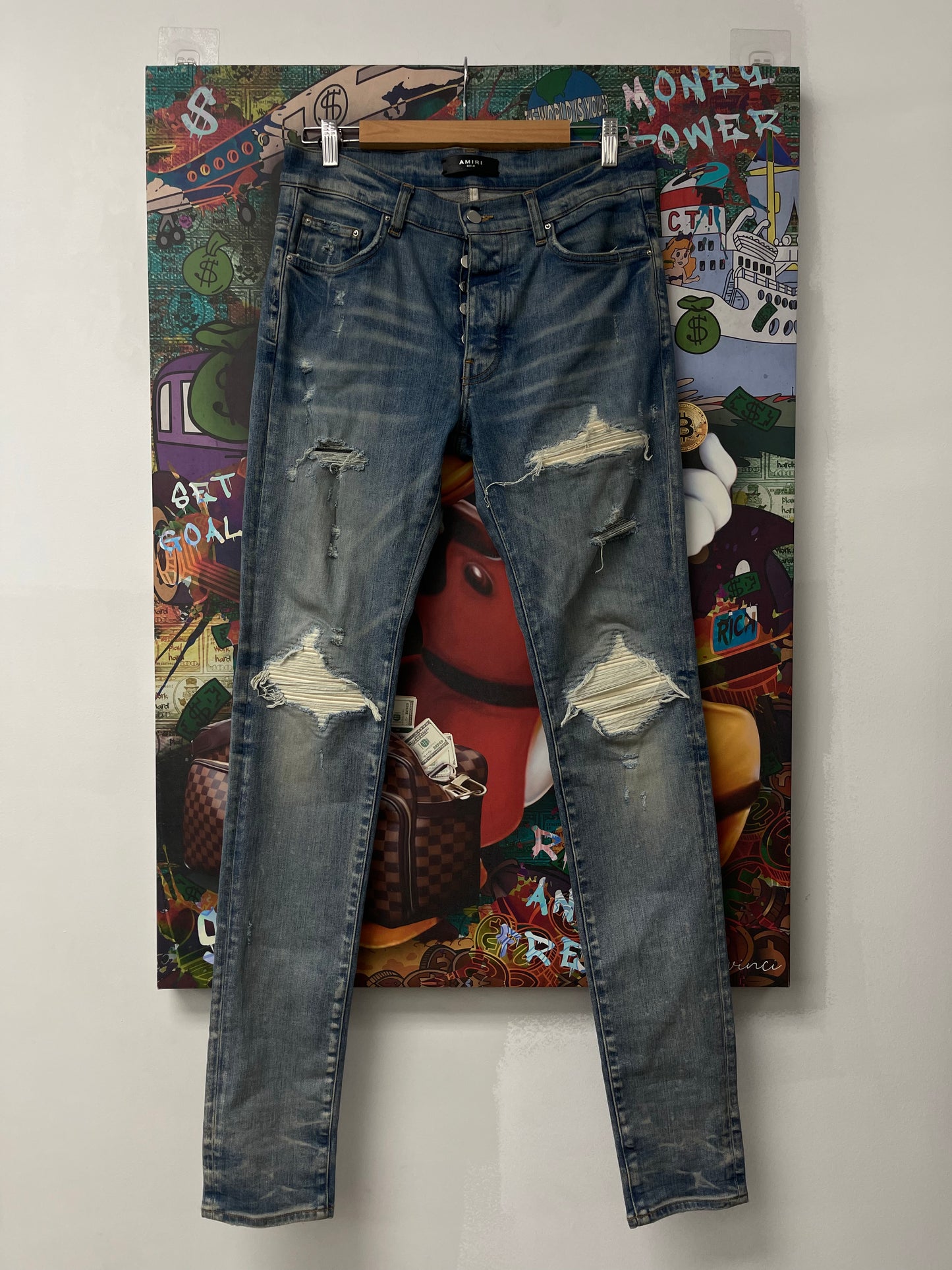 Amiri MX1 Light Wash White Patch  Used 31