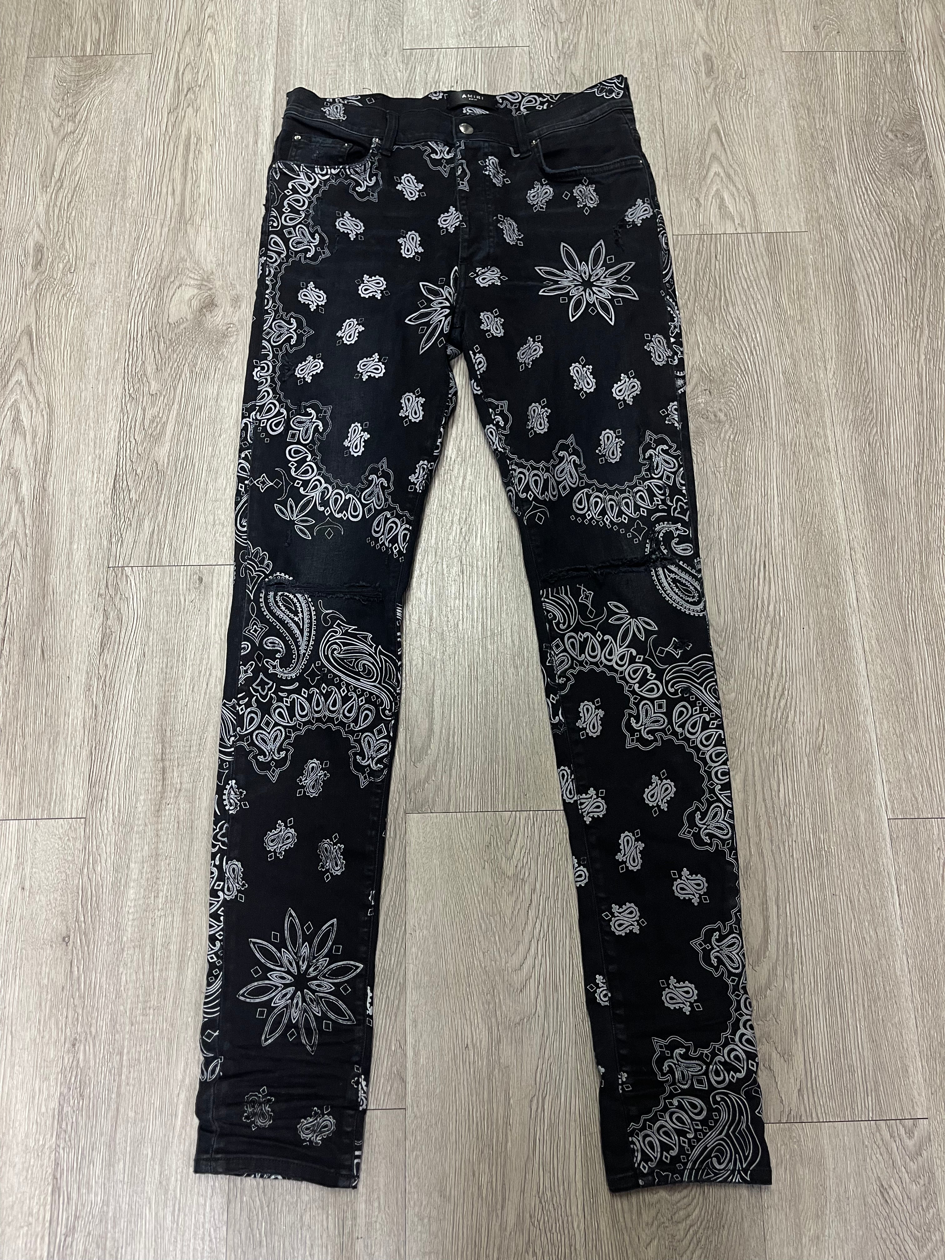 Amiri Black Wash Flocked Paisley Jeans