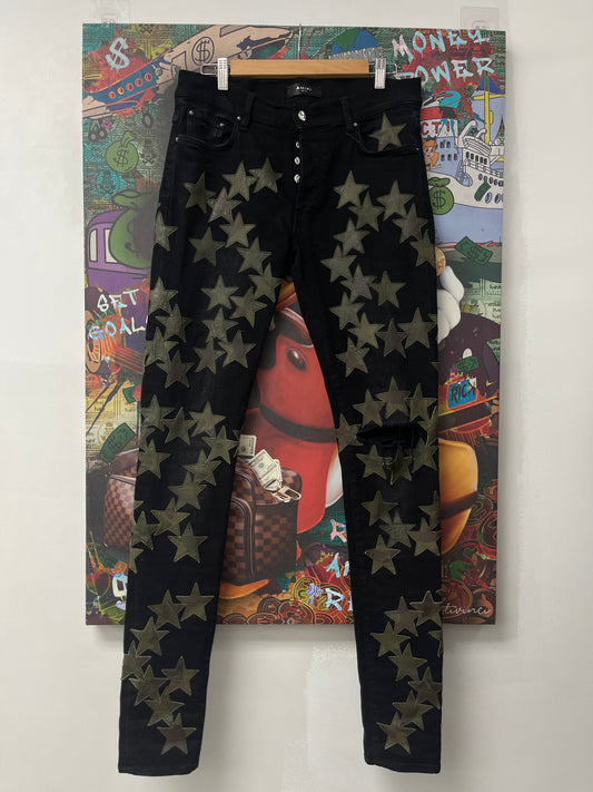 Amiri Black Green Camo Chemist Jeans Used 32