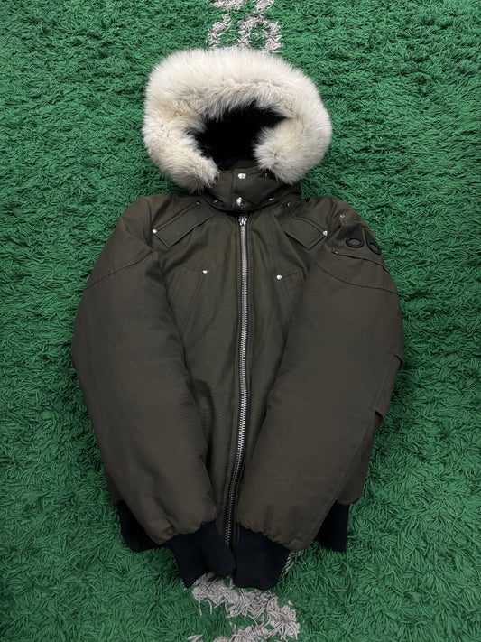 Moose Knuckle's Bomber Jacket Olive White Fur Used Small N/A