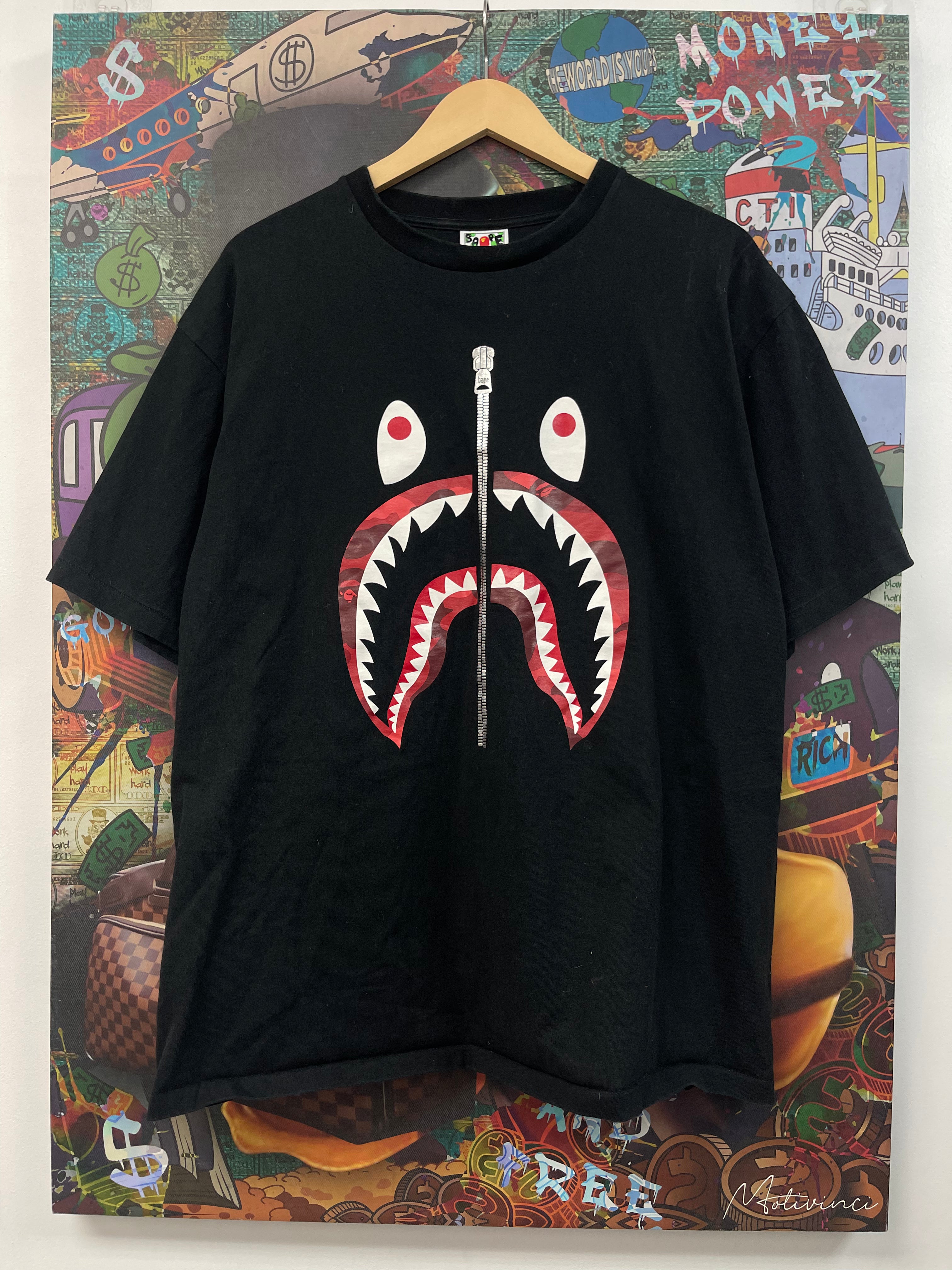 Bape Black Red Camo Shark Tee