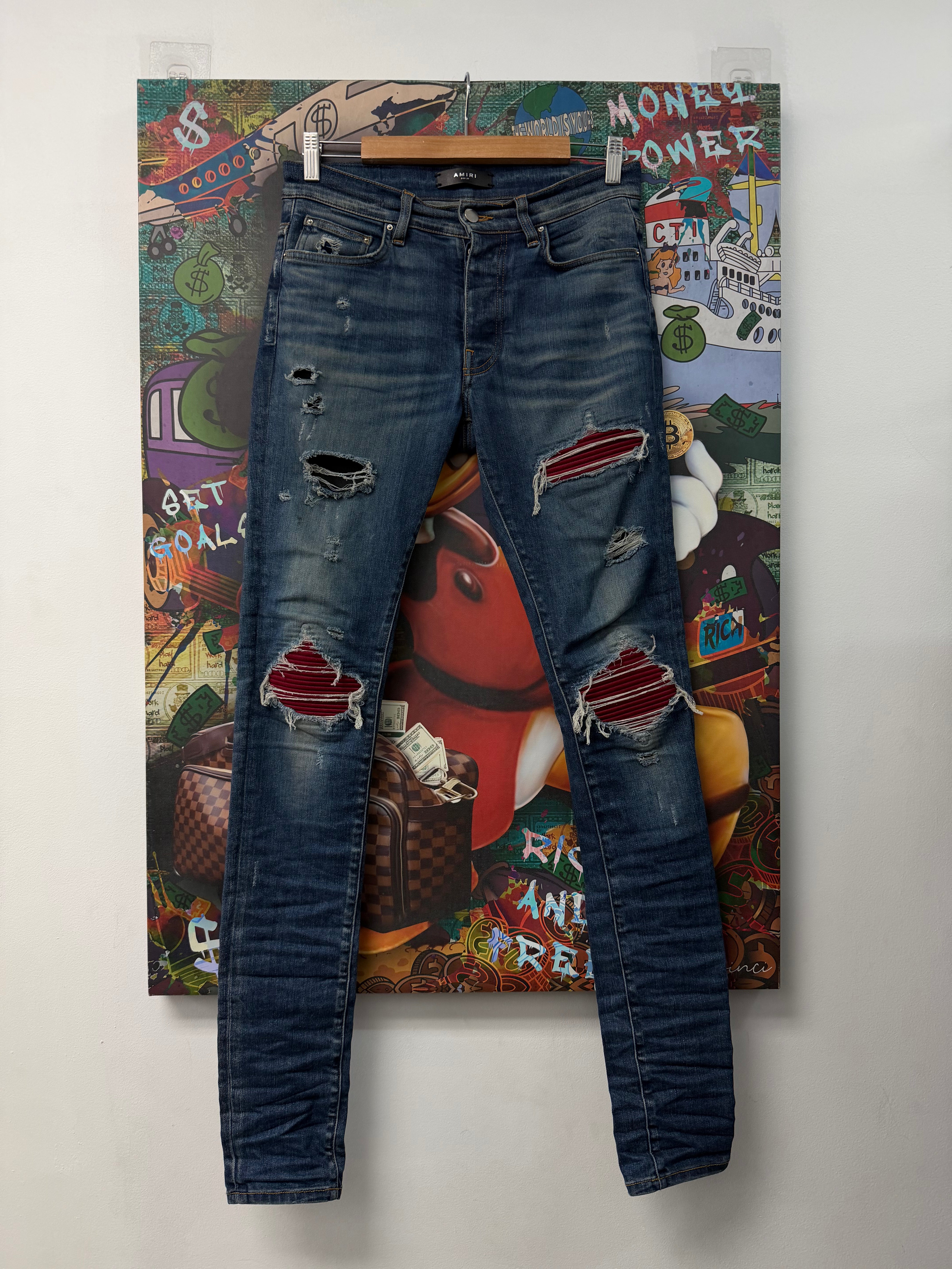 Amiri Dark Wash Burgundy Patch MX1 Jeans