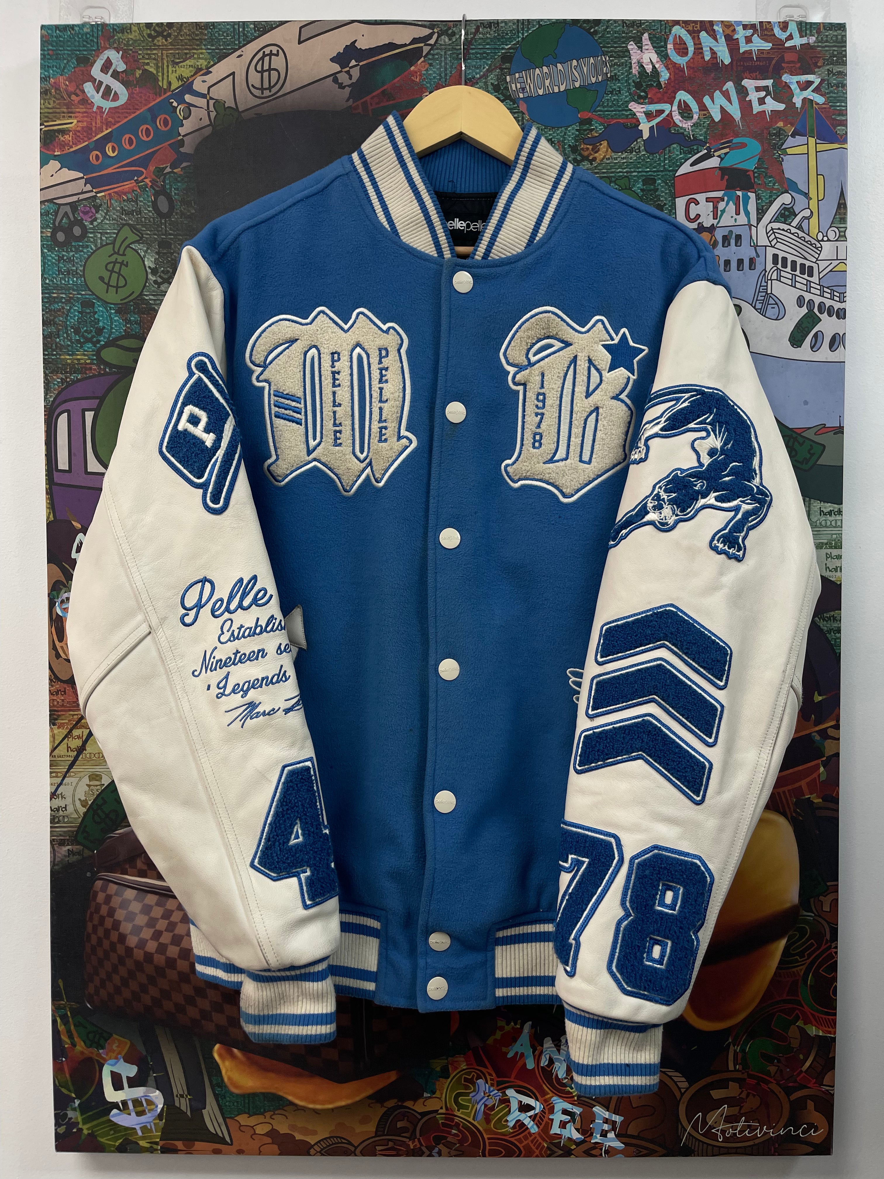 Pelle Pelle Blue White Embroidered Varsity Jacket