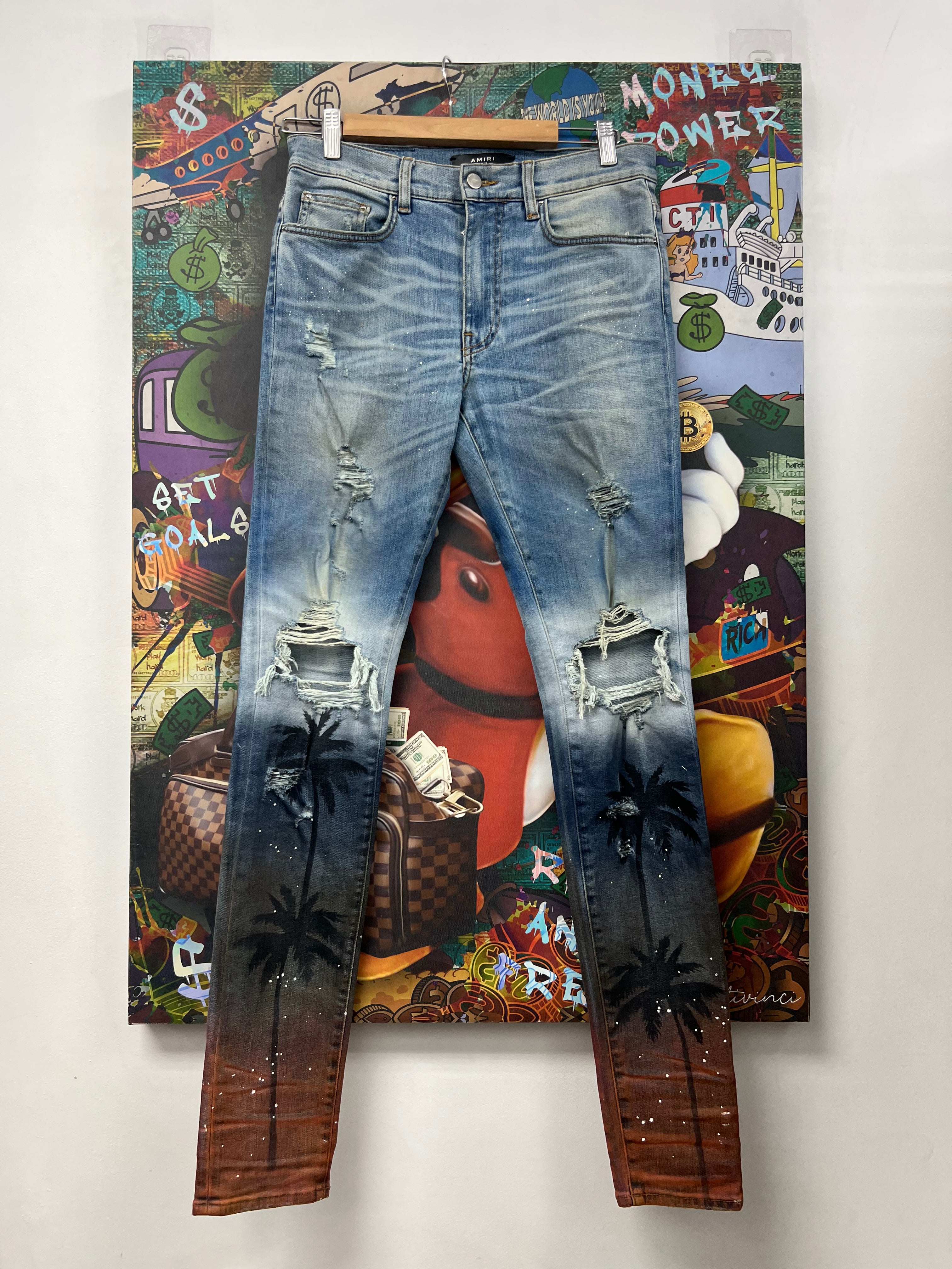 Amiri Light Wash Palm Tree Jeans