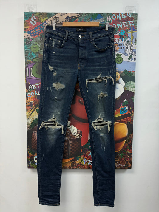 Amiri Mx1 Dark Wash Black Patch Jeans