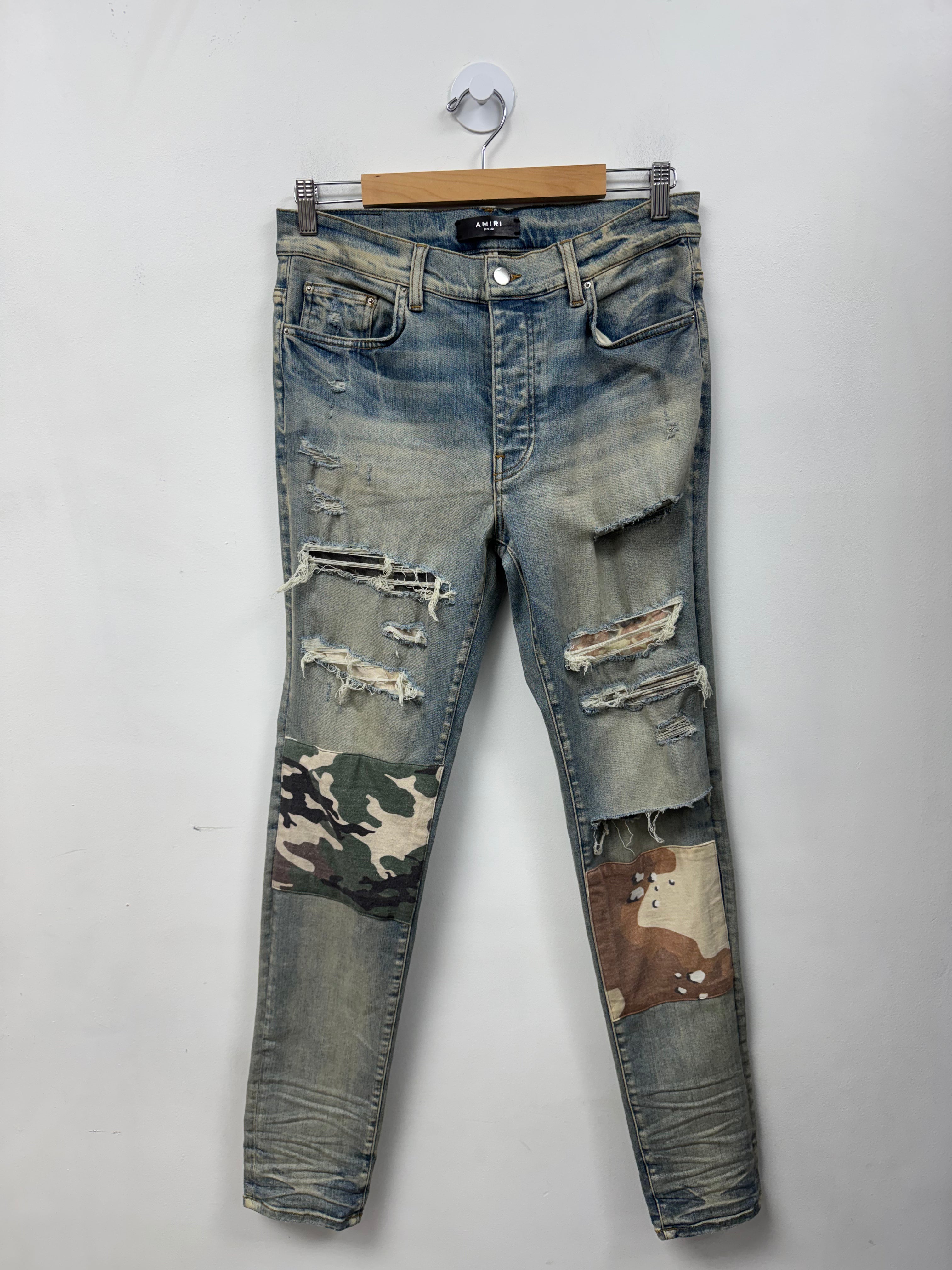 Amiri Light Wash Desert Camo Patchwork Jeans