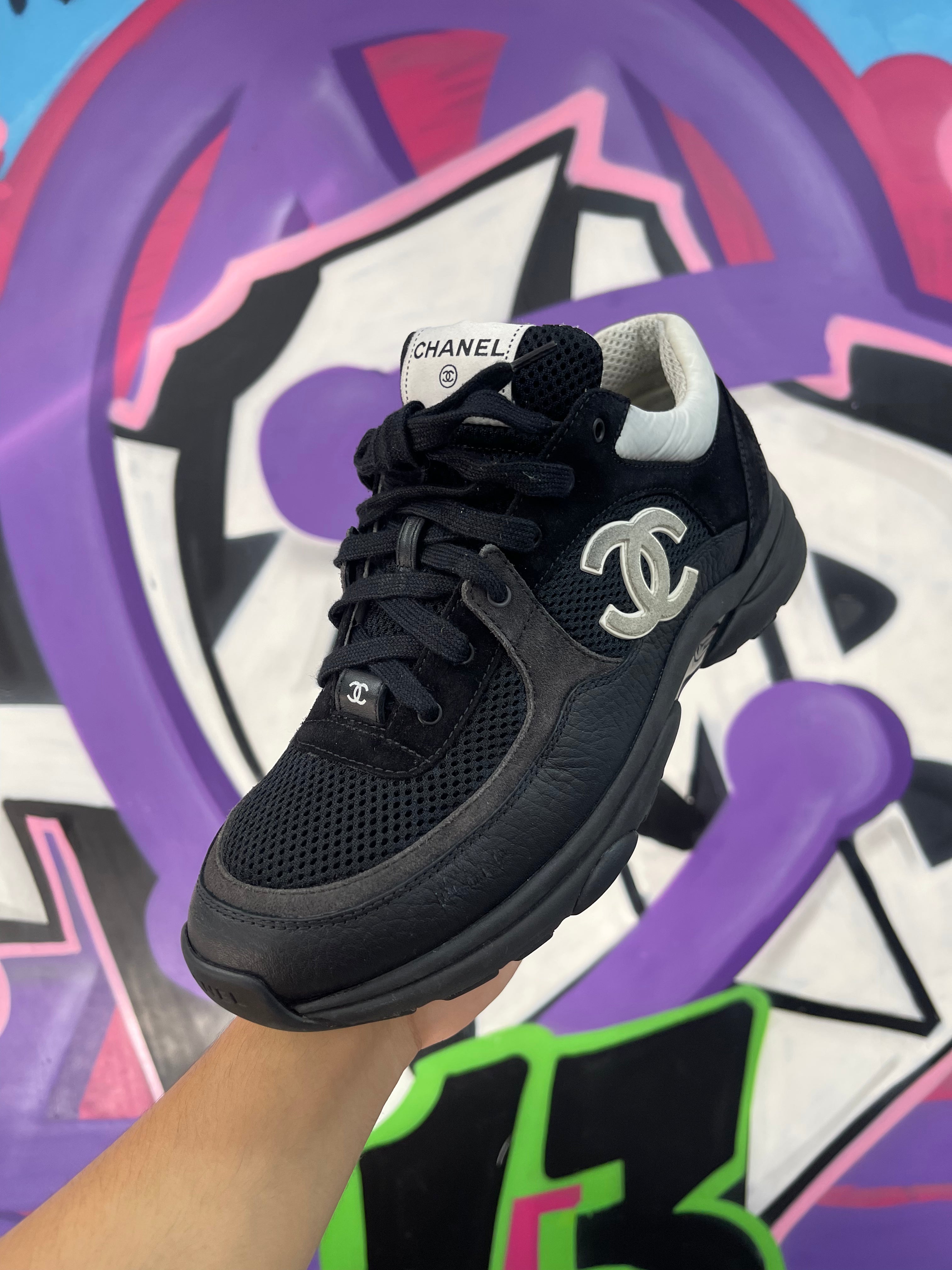Chanel Black White CC Logo Sneakers