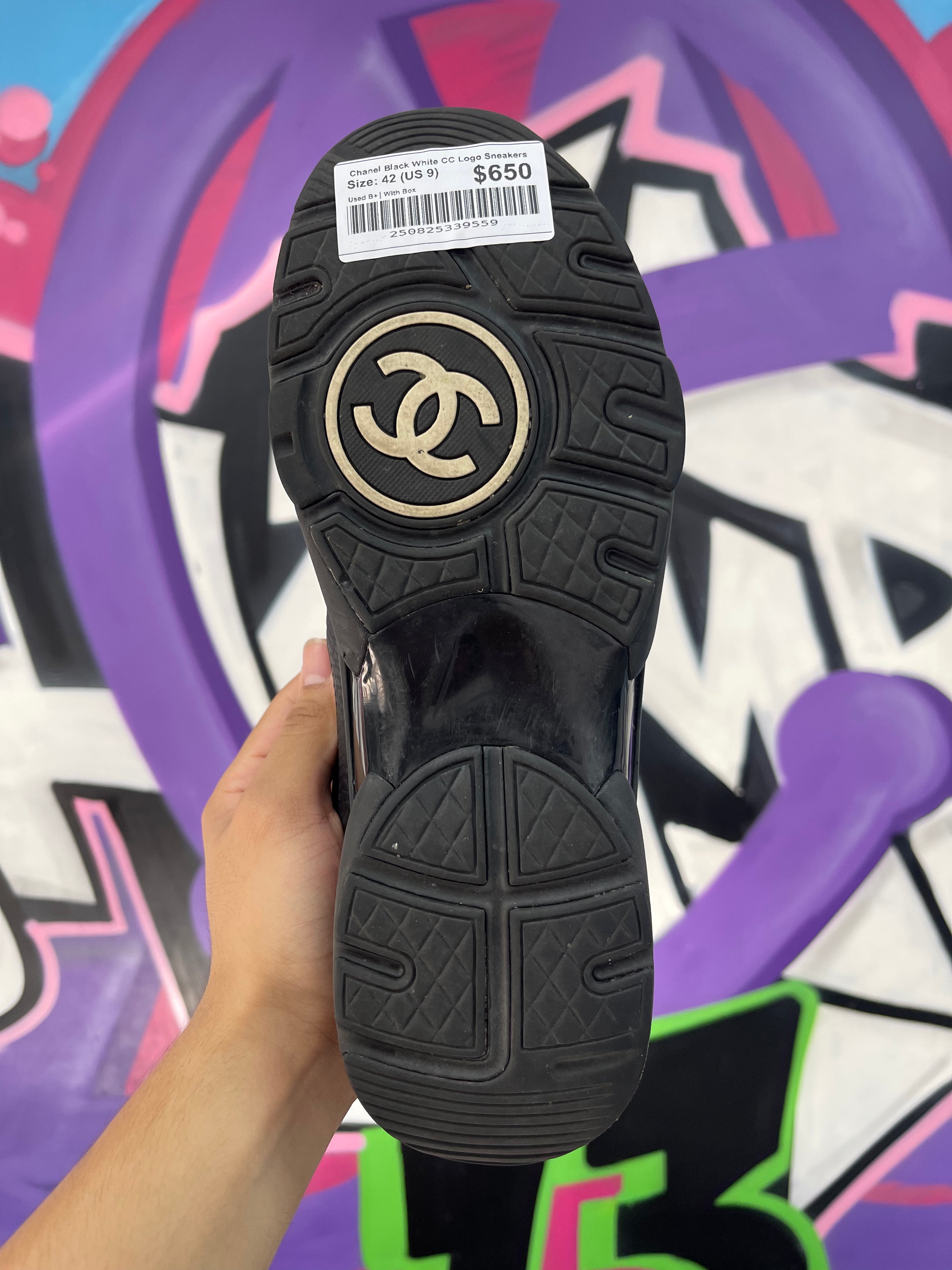 Chanel Black White CC Logo Sneakers