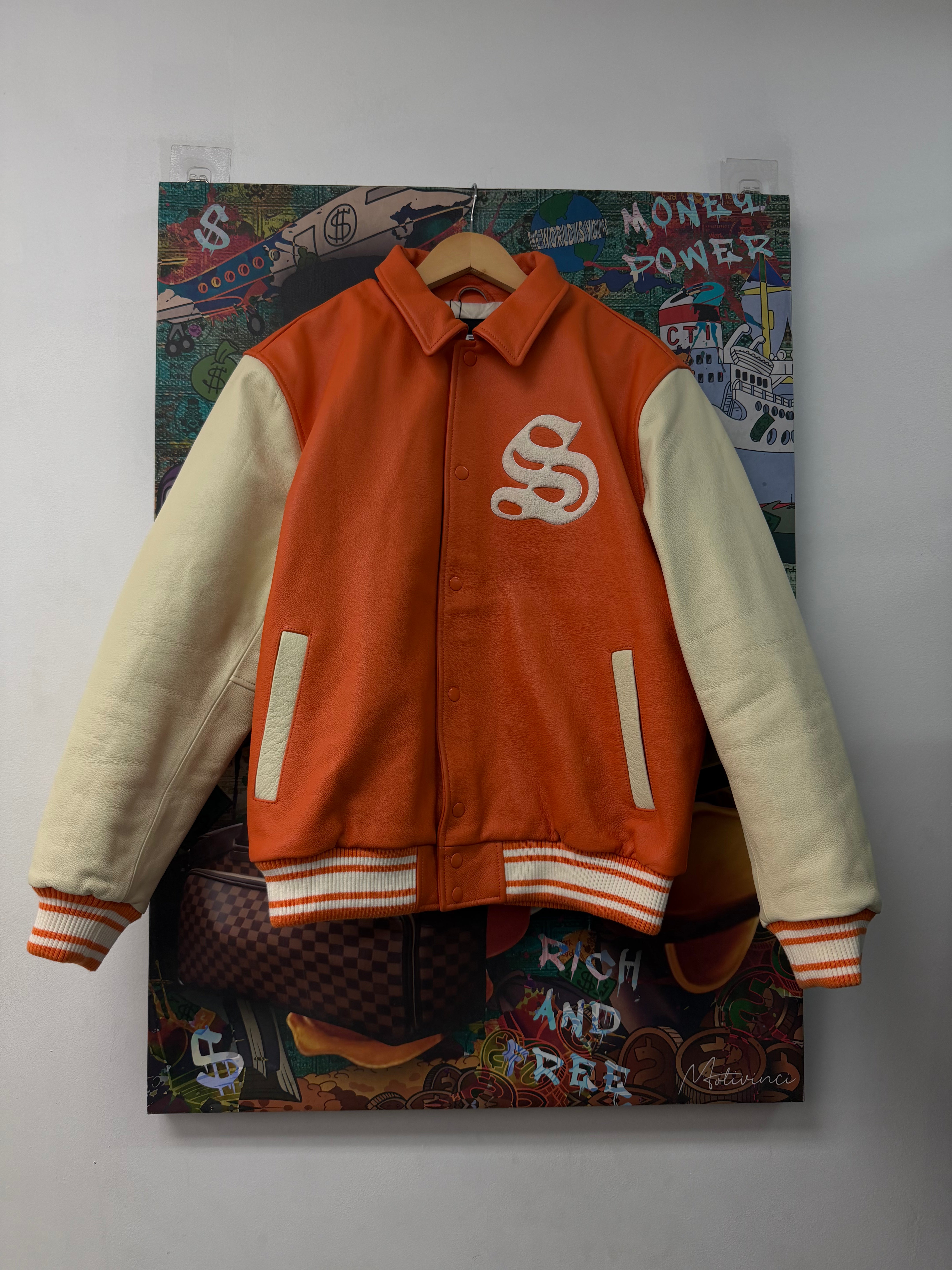 Sp5der Cream Orange Varsity Jacket
