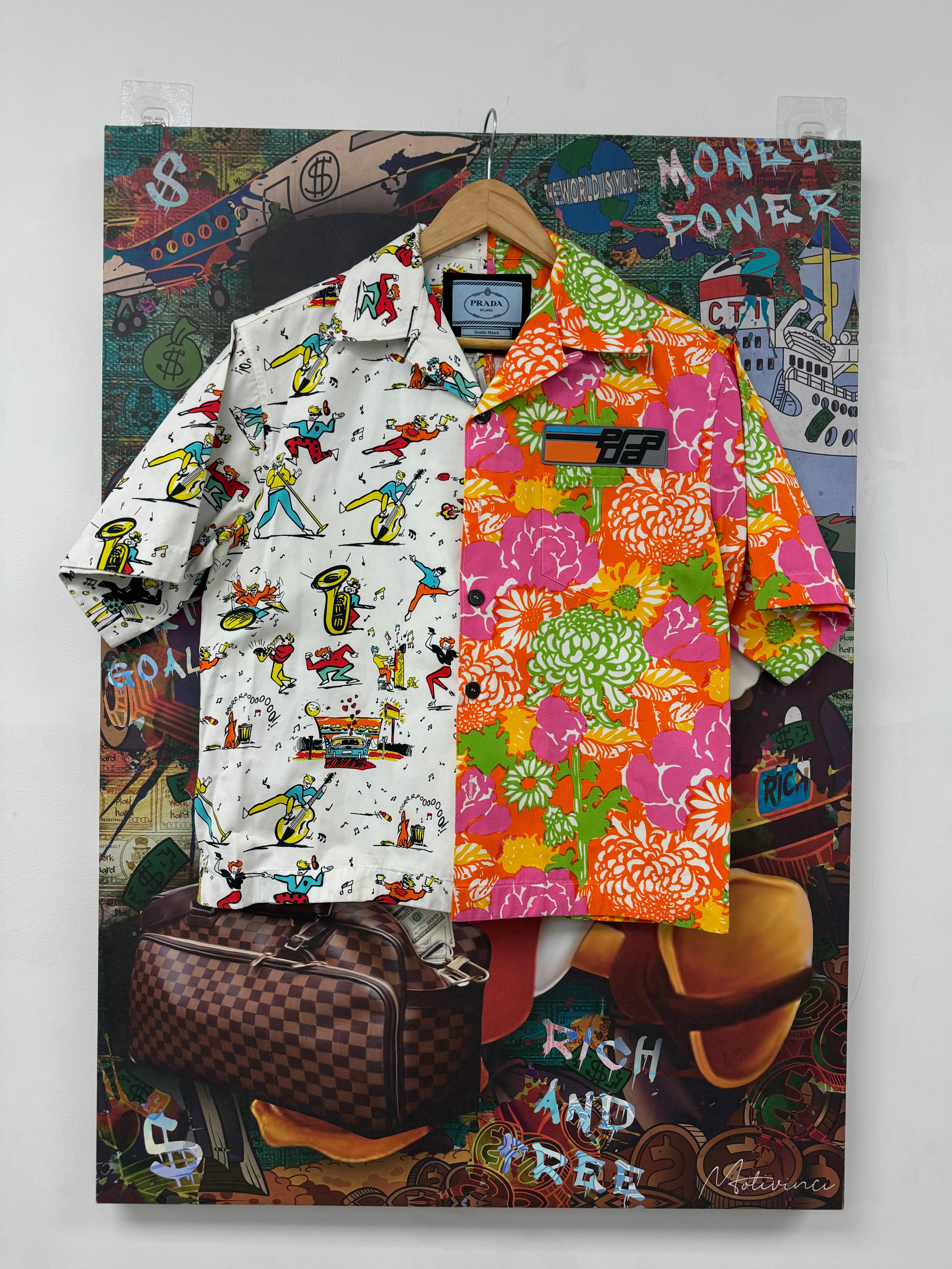 Prada Double Match Button Up White Floral Used Small