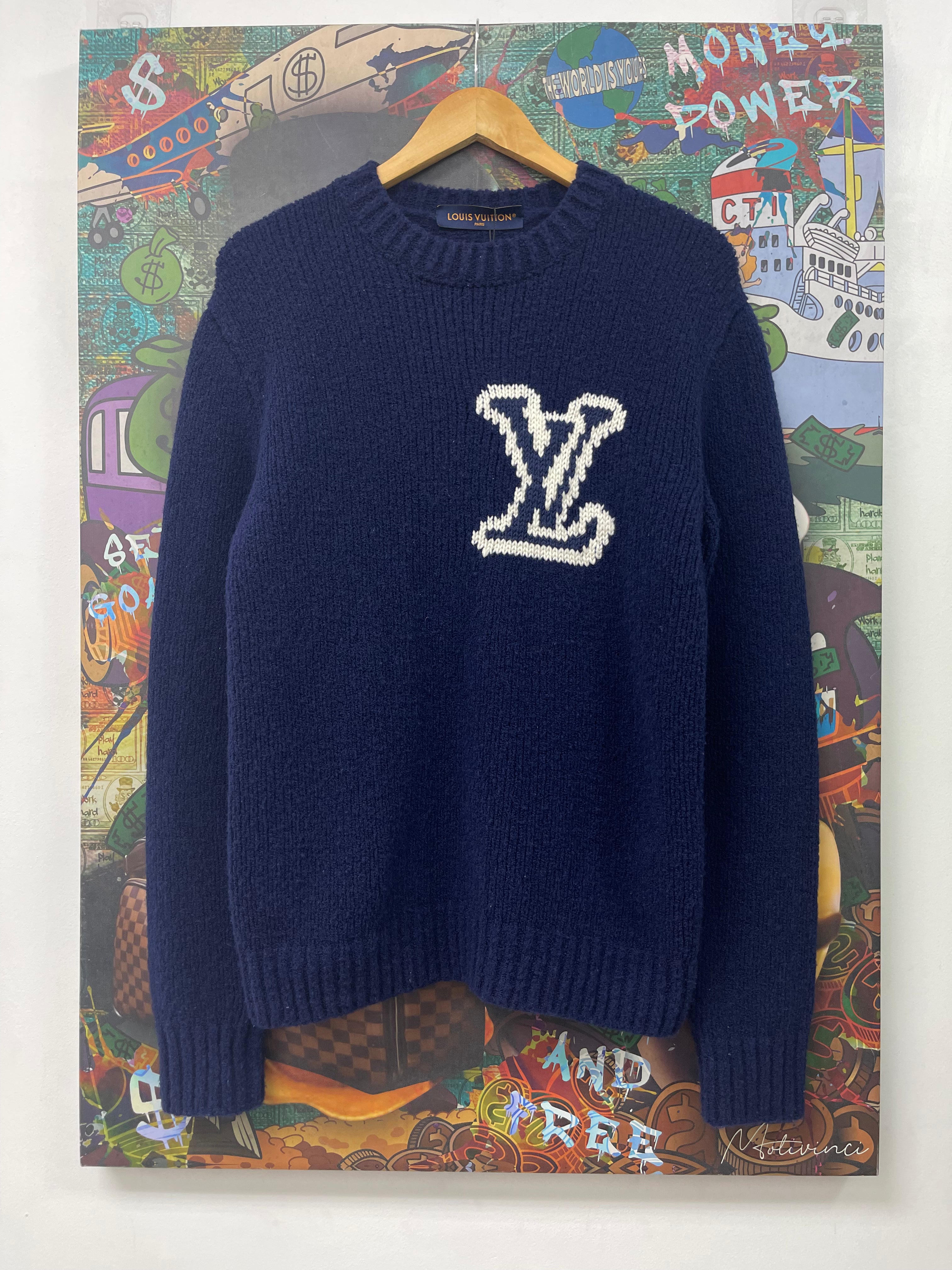 Louis Vuitton Navy White Cashmere Logo Sweater