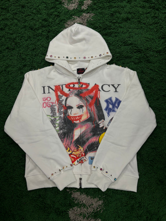 Lost Intricacy Rhinestone Zip Up White Front Page Magazine