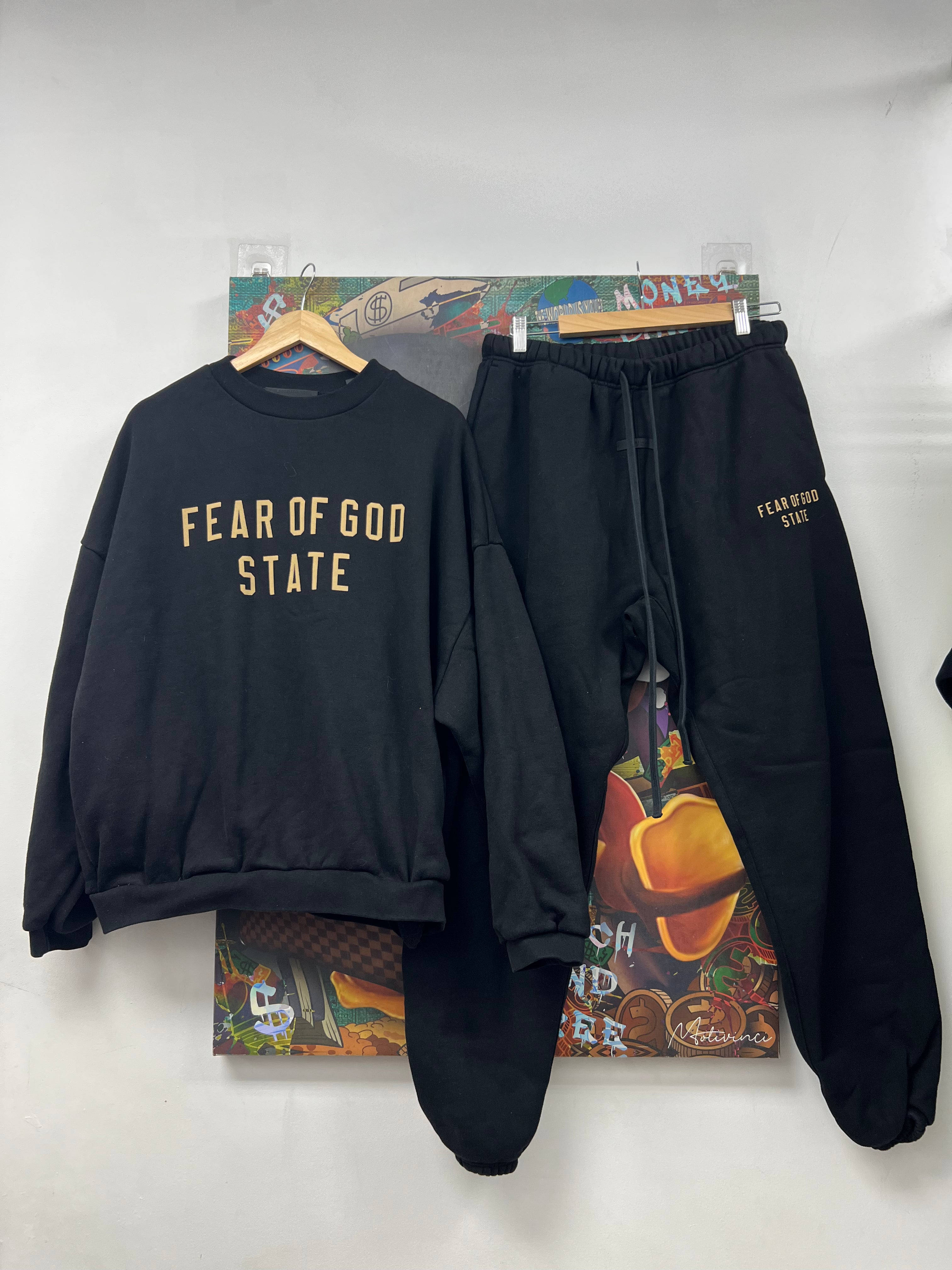 Essentials Black Cream Crew Sweatsuit