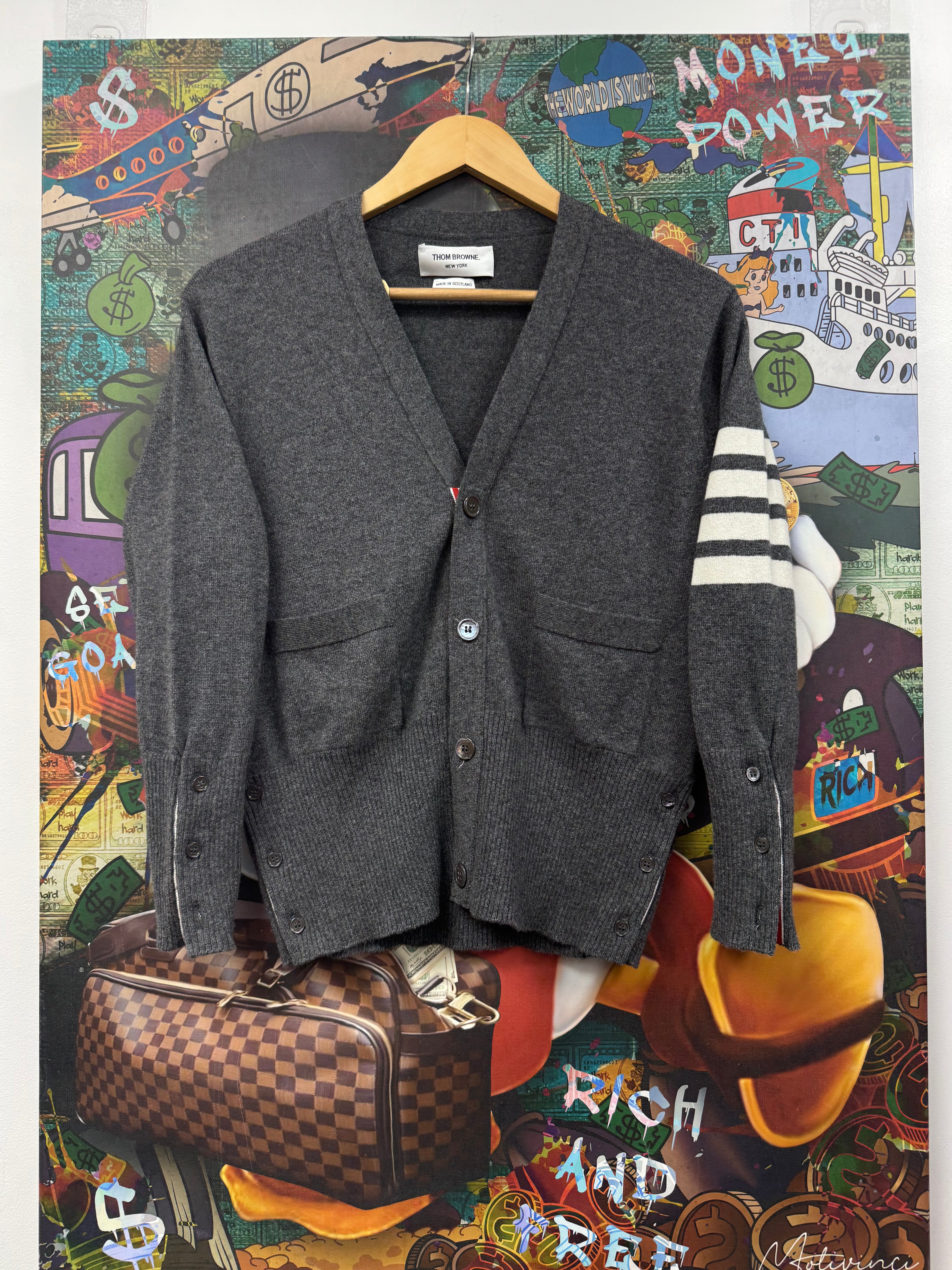 Thom Browne Grey V Neck Cashmere Cardigan