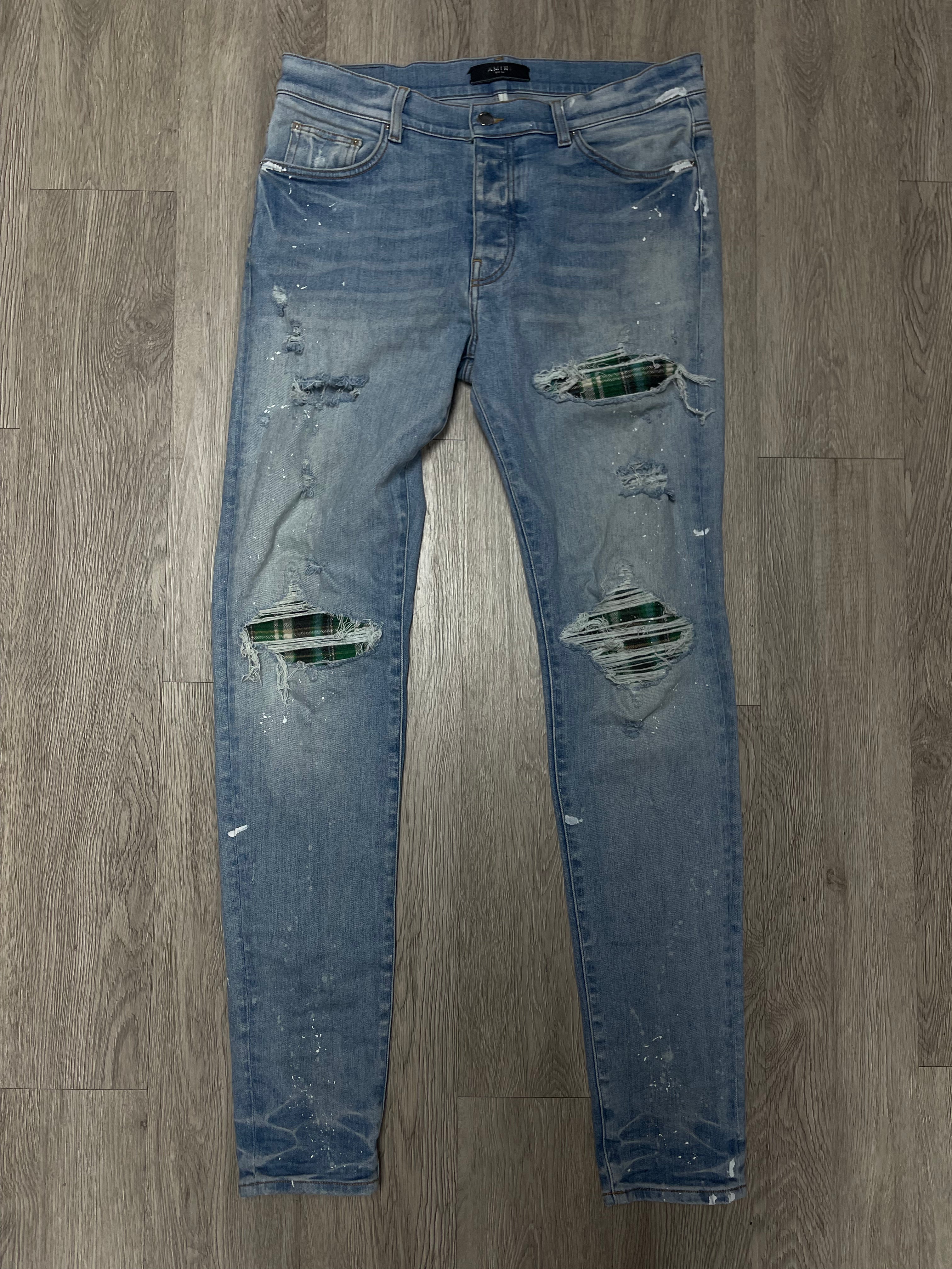Amiri Light Wash Green Plaid MX1 Jeans