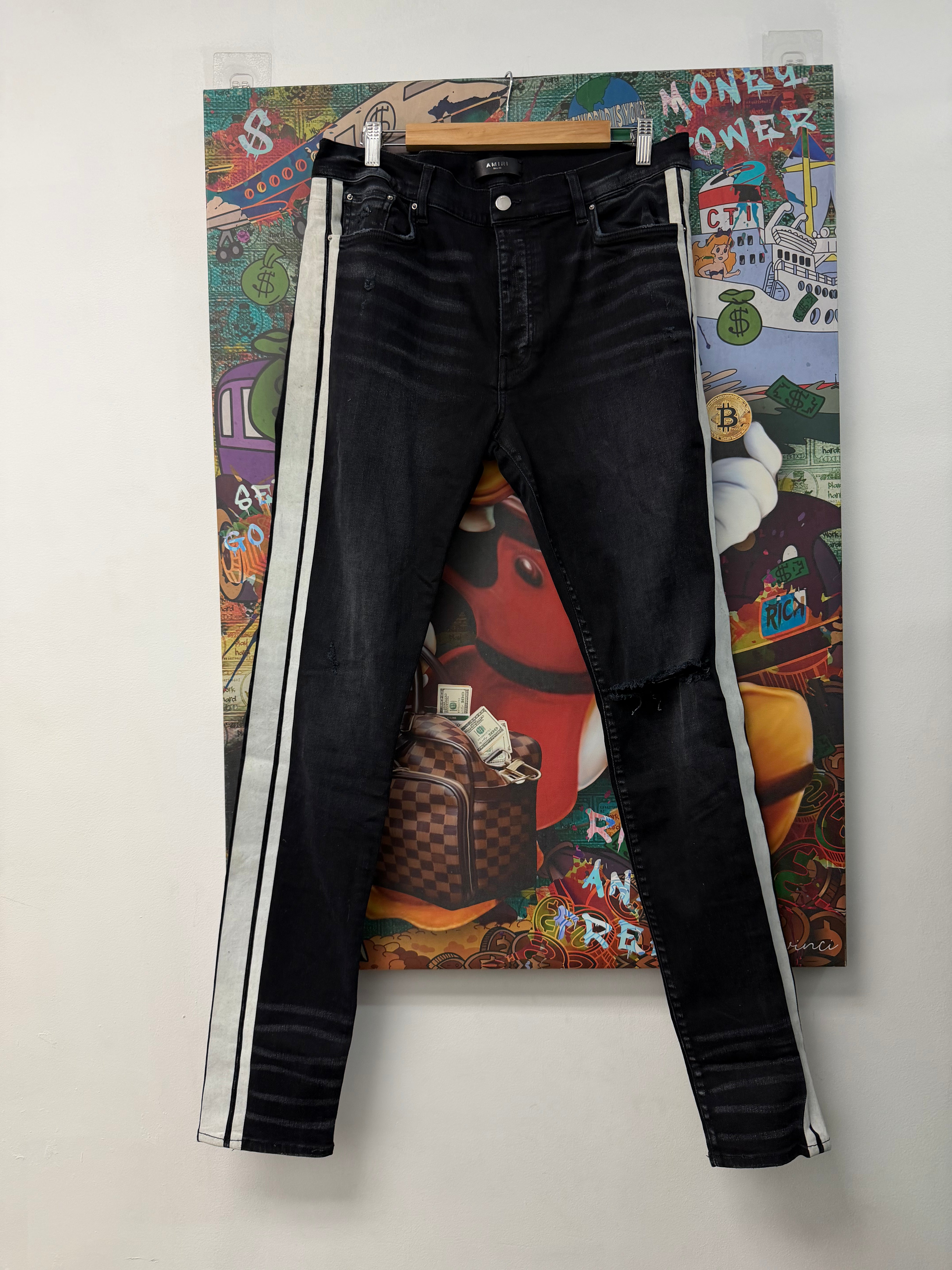 Amiri Black White Stripe Thrasher Jeans