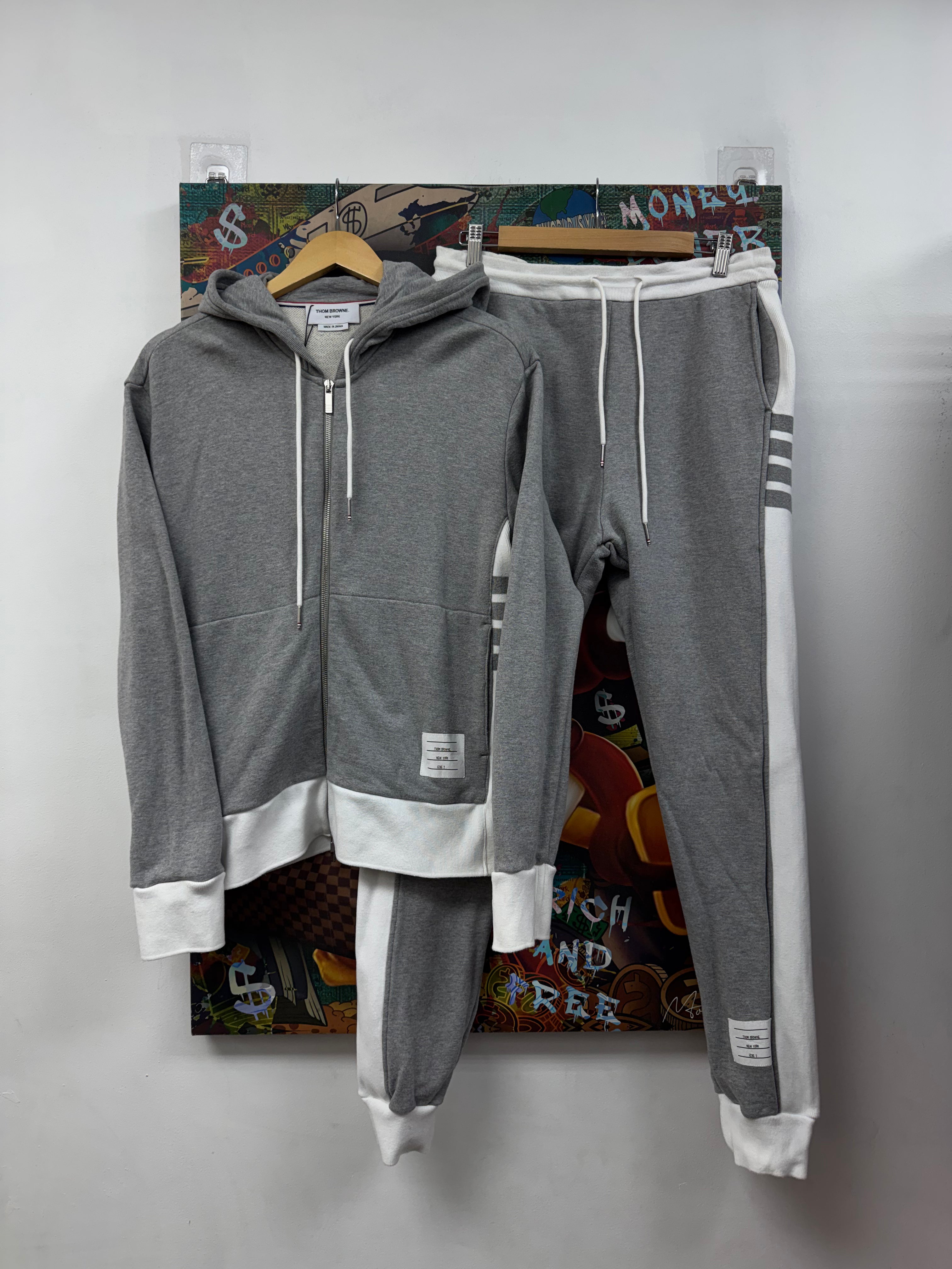 Thom Browne Grey White 4 Bar Pullover Sweatsuit