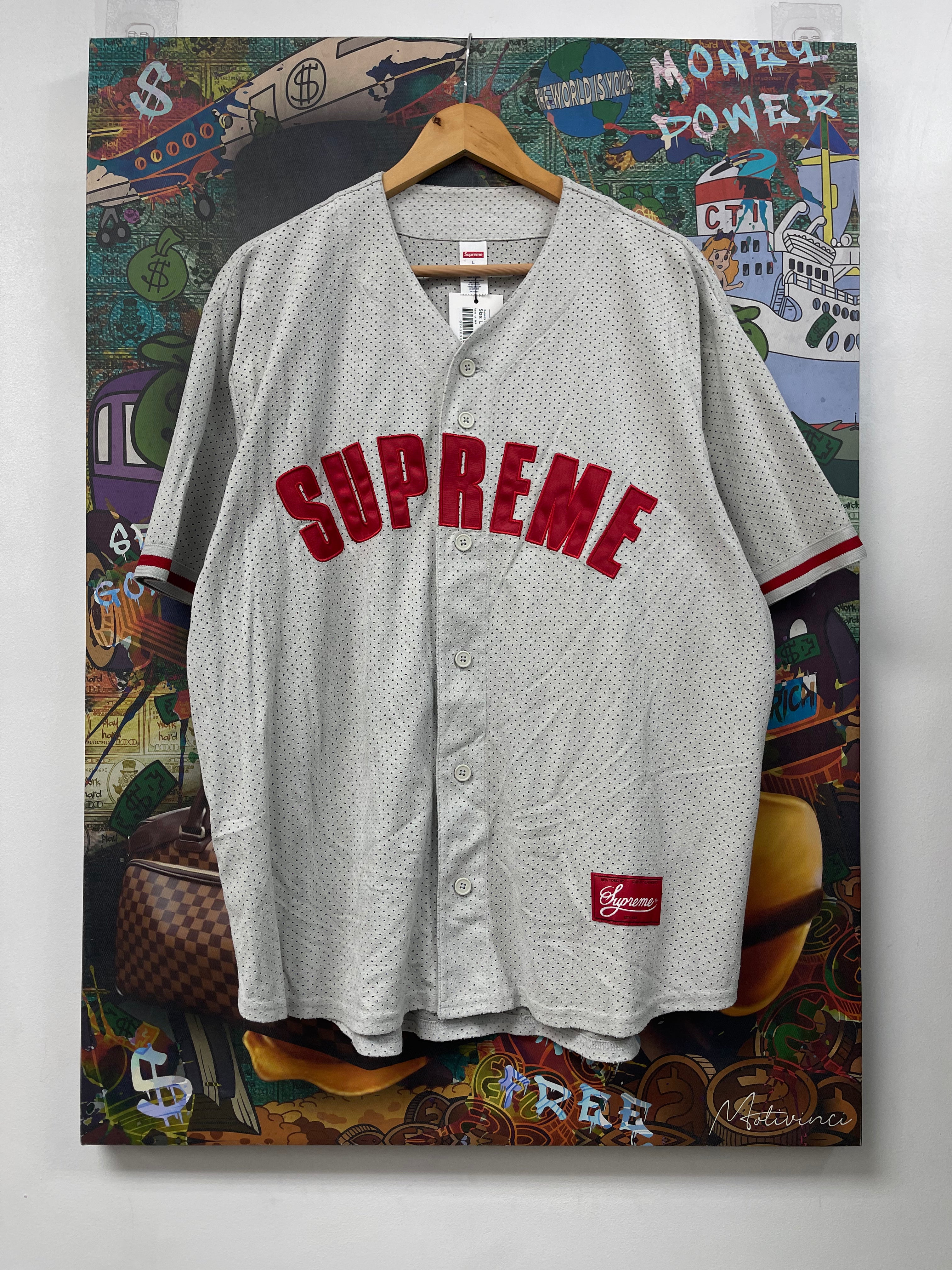 Supreme Grey Red Arch Logo Baseball Jersey