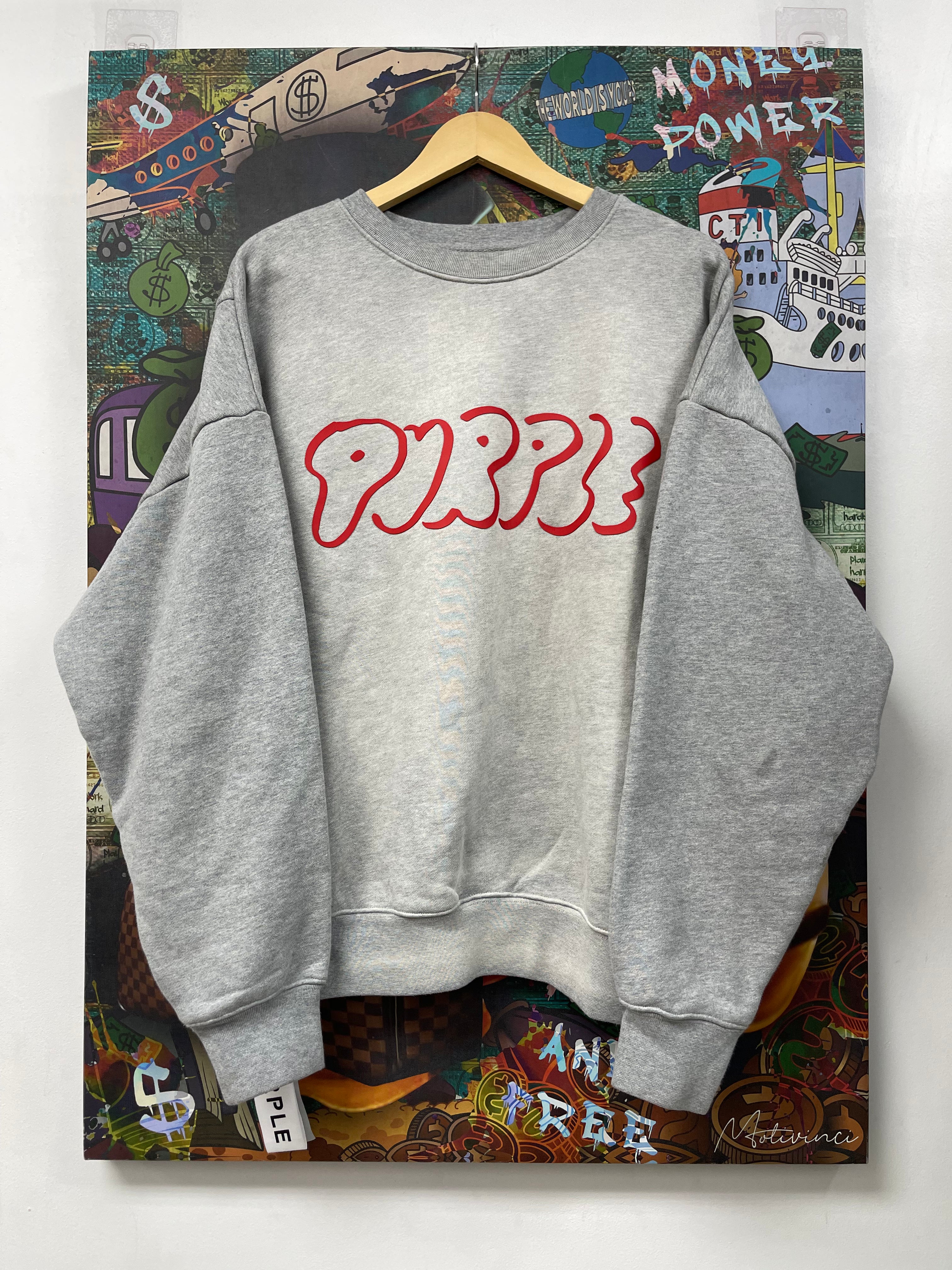 Purple Brand Grey Red Puff Logo Crewneck