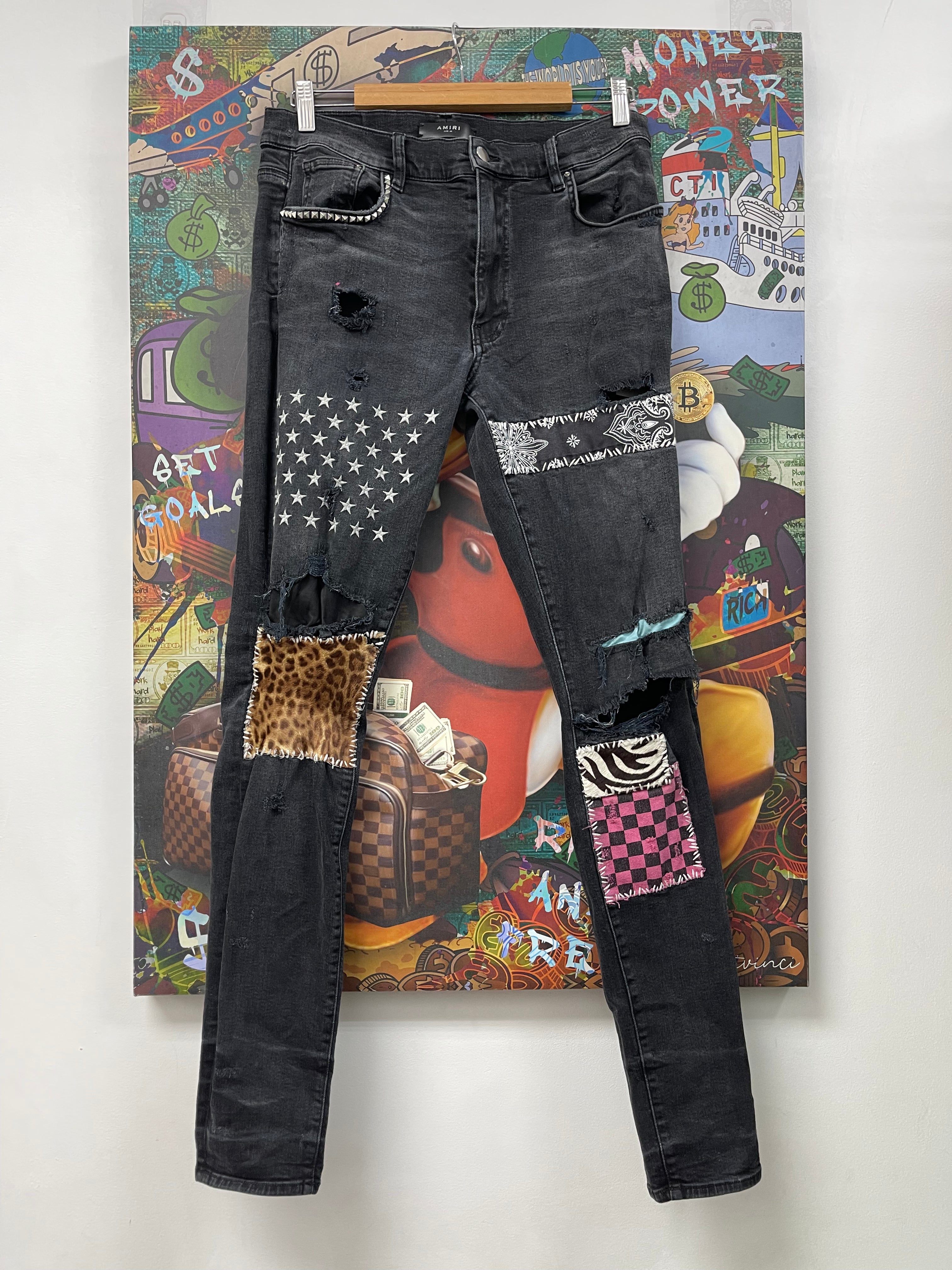 Amiri Black Wash Art Patchwork Jeans