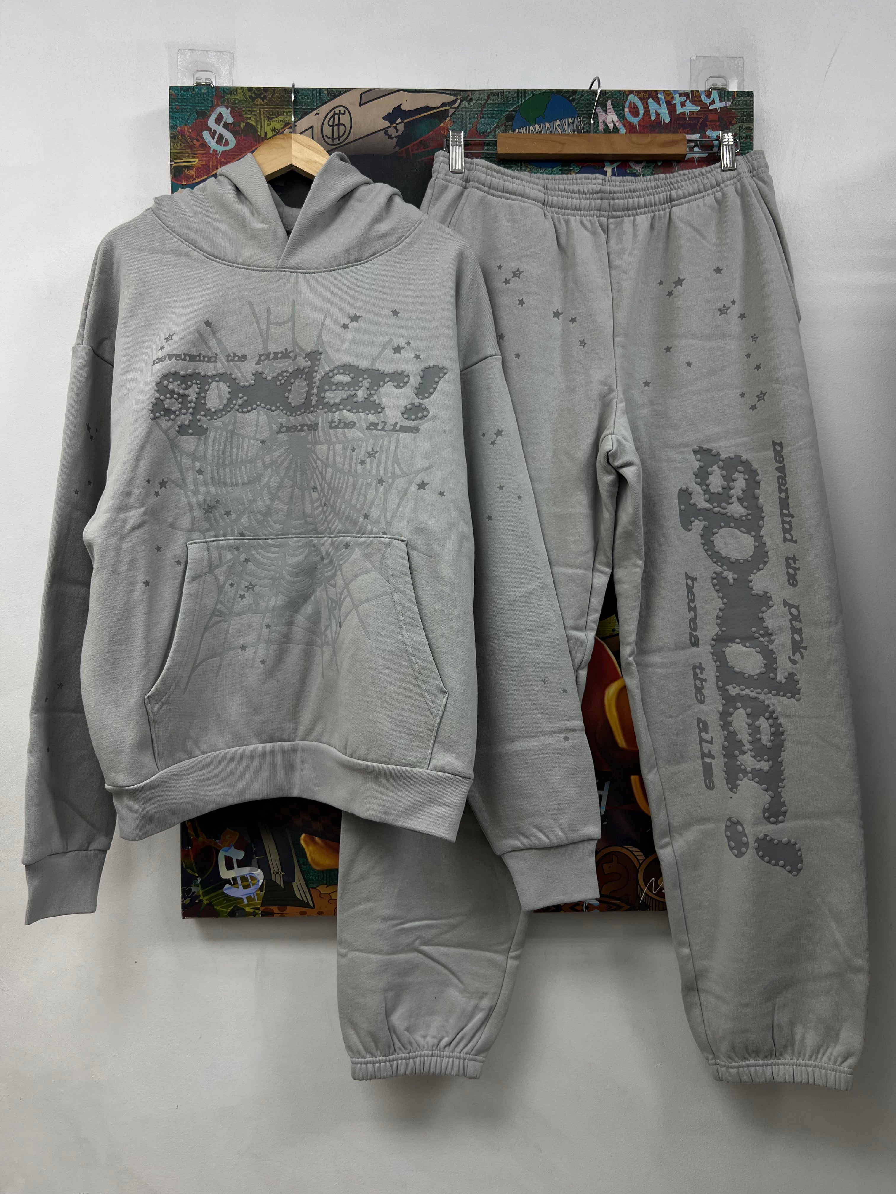Sp5der Sport Grey Tonal Punk v2 Sweatsuit