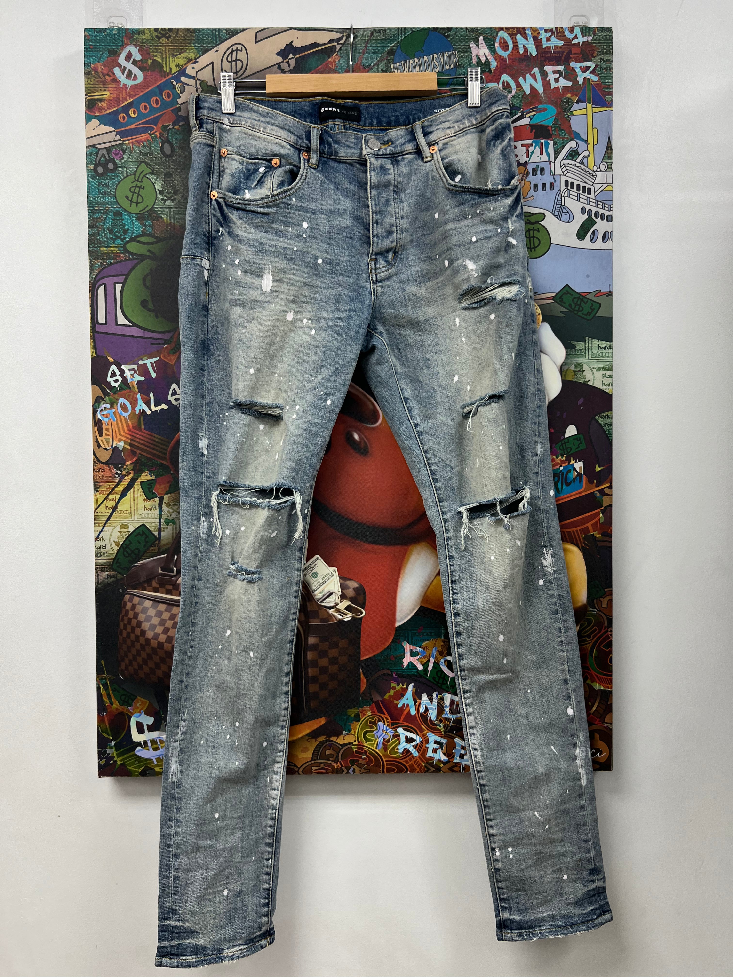Purple Brand Light Wash White Splatter Jeans