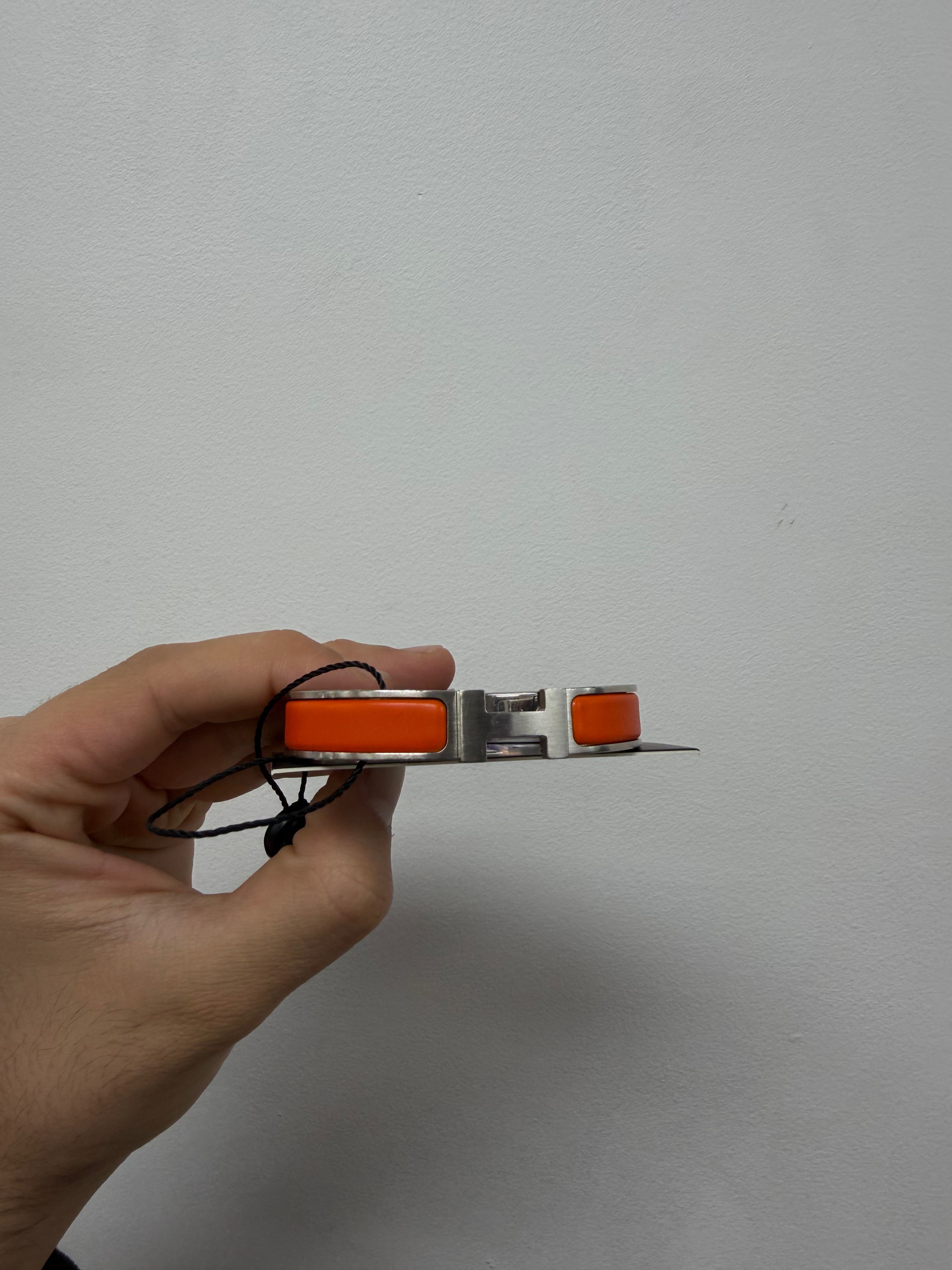 Hermes Orange Silver H Buckle Bracelet
