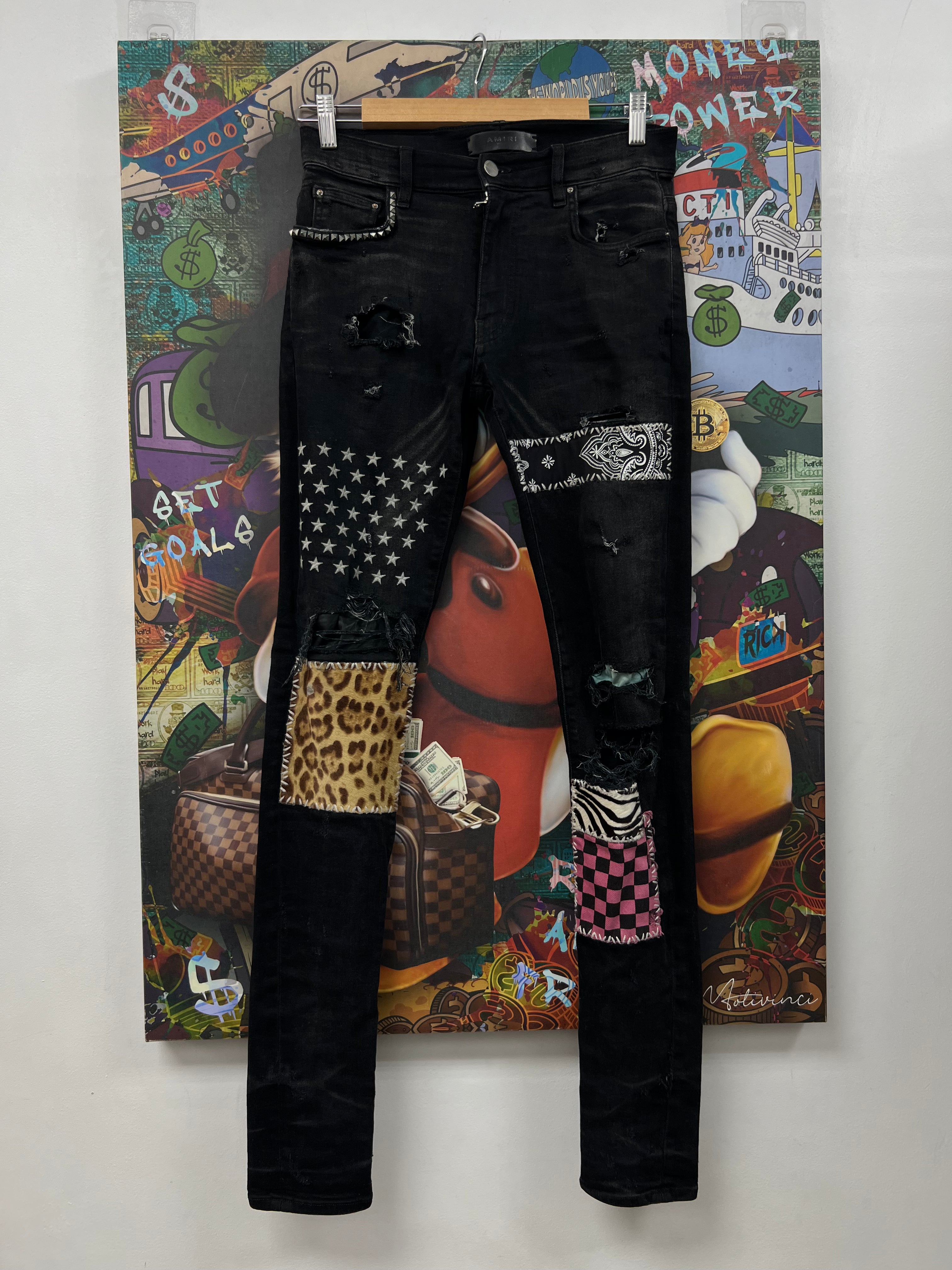 Amiri Black Wash Multi Art Patchwork Jeans