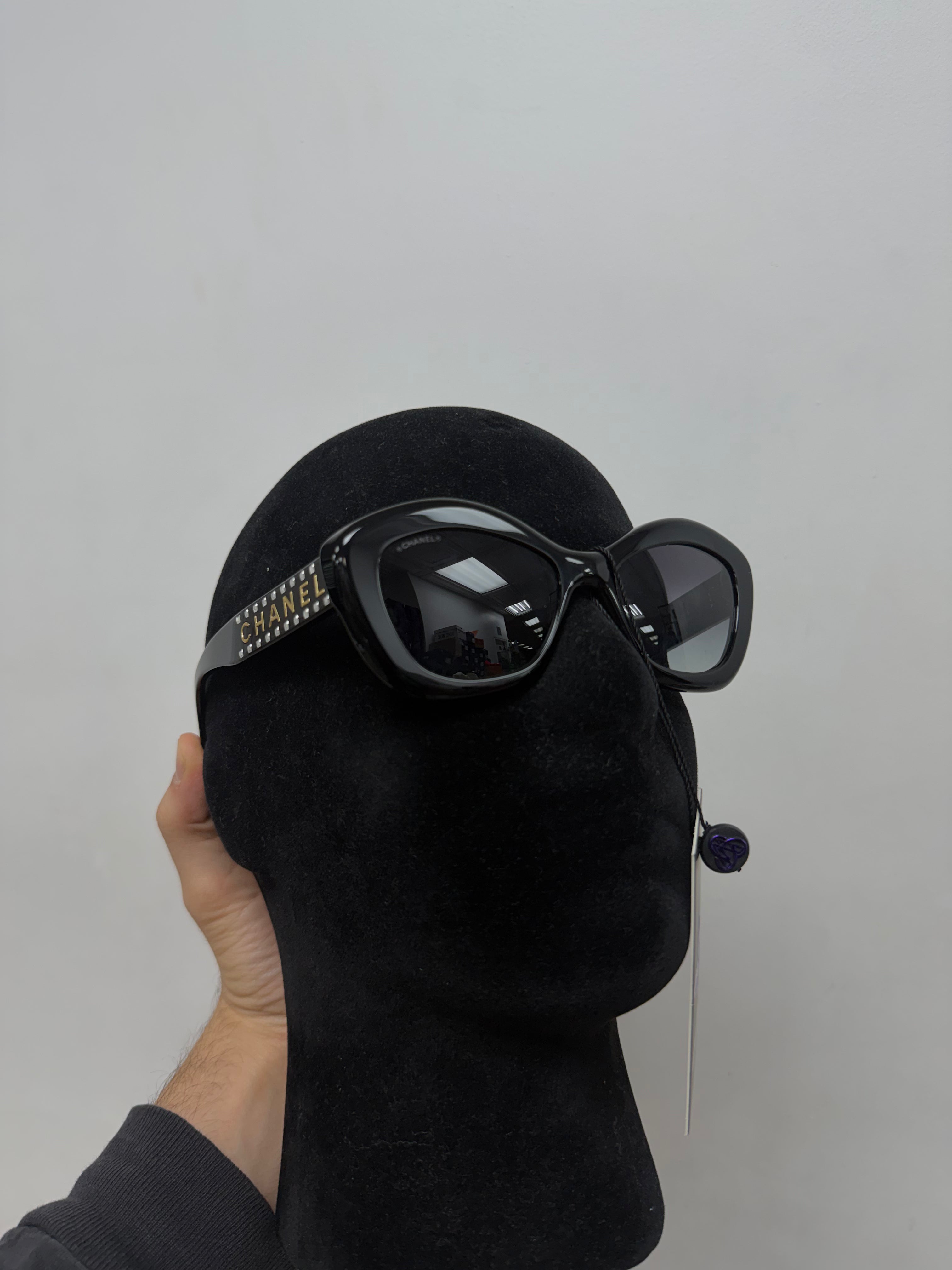 Chanel Black Acetate Crystal CC Sunglasses