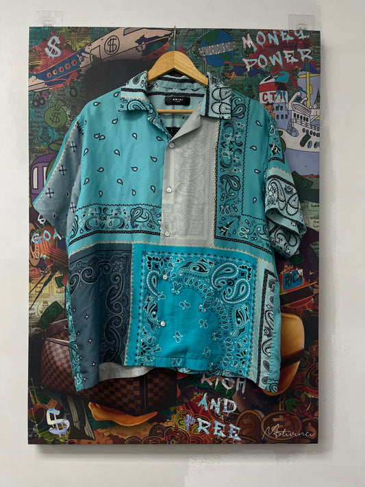 Amiri Silk Paisley Button Up Blue Used XL
