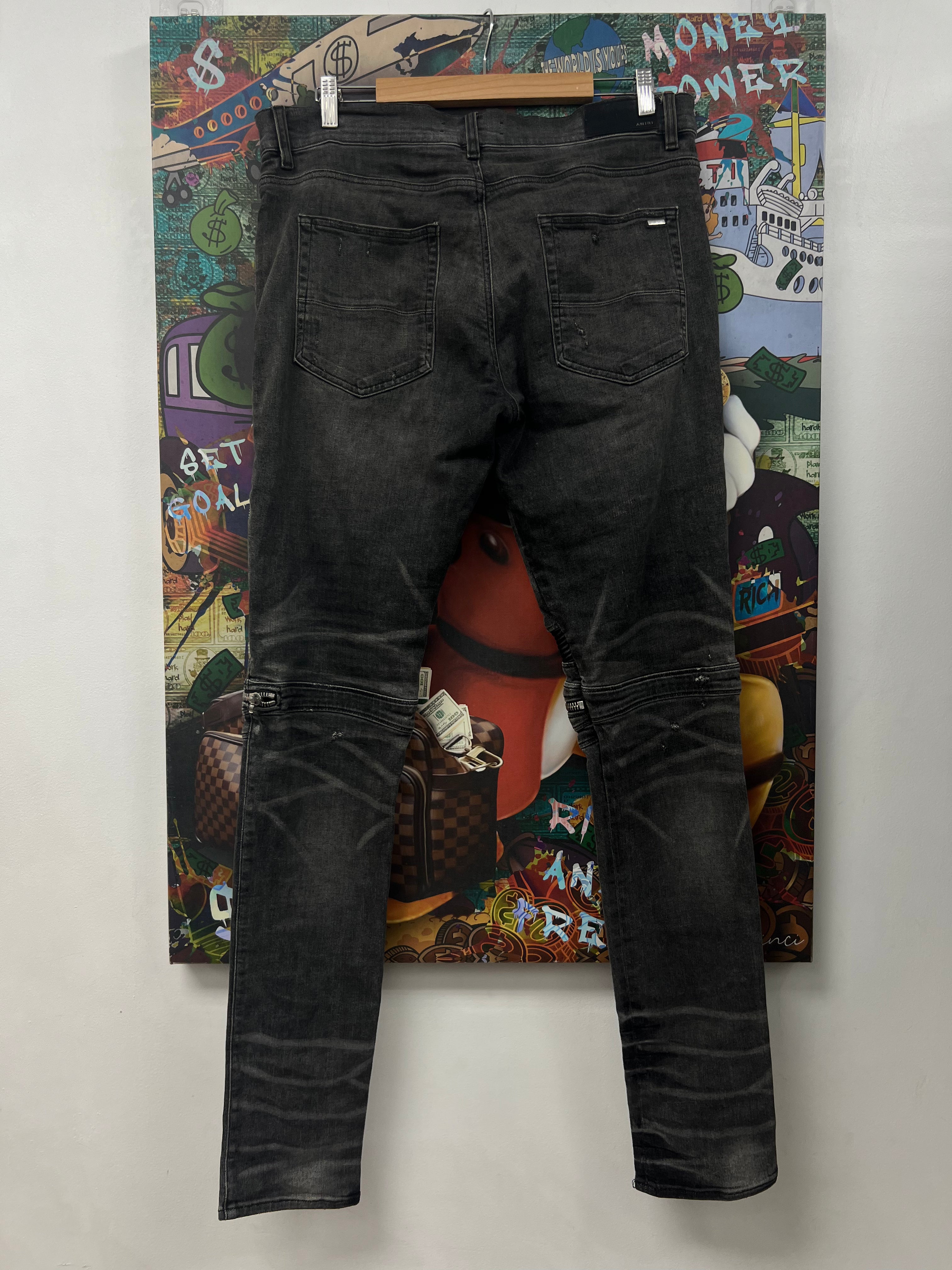 Amiri MX2 Grey Wash Black Patch Jeans