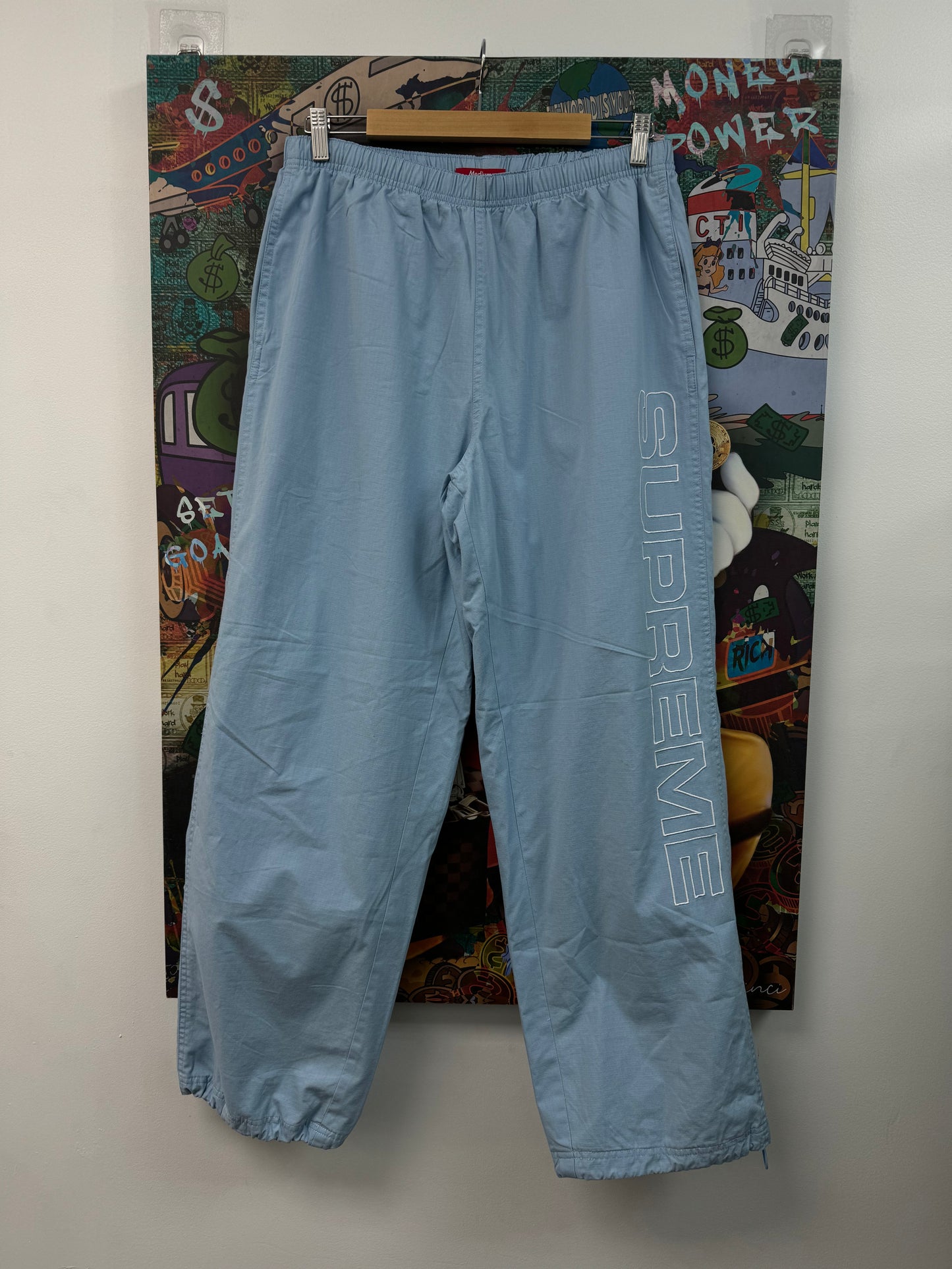 Supreme Baby Blue White Logo Track Pants