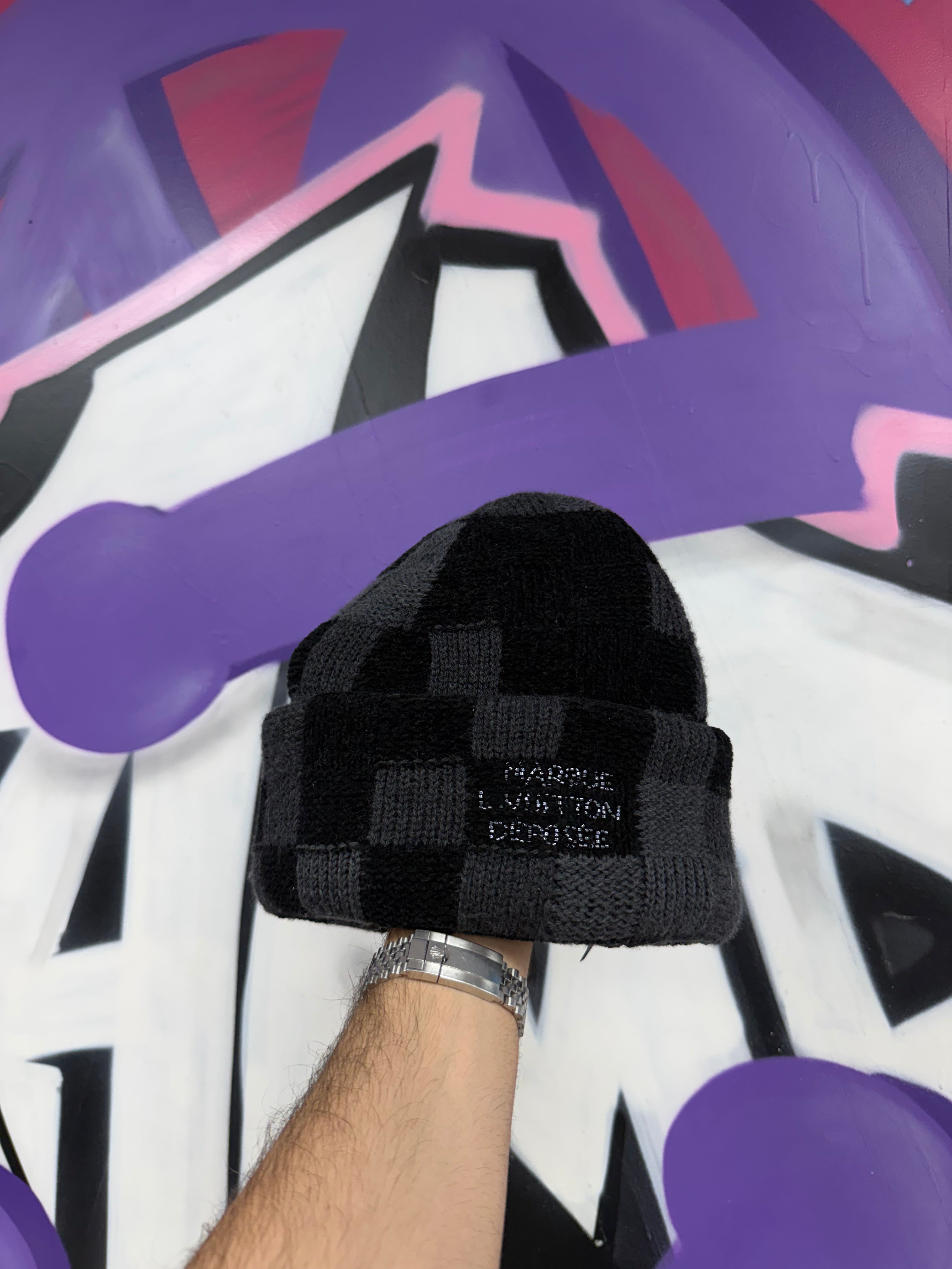 Louis Vuitton Black Damier Crush Beanie