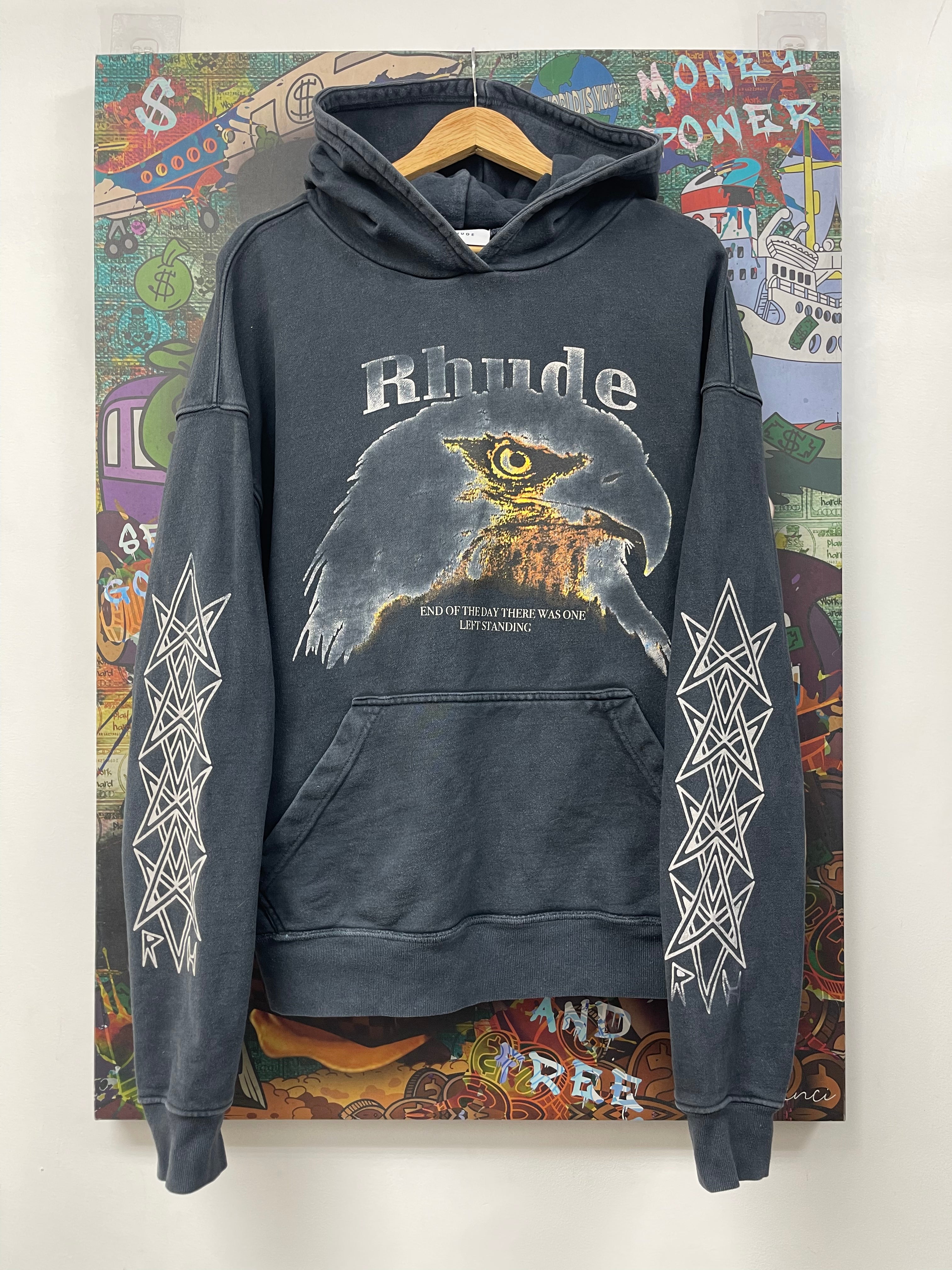 Rhude Black Washed Eagle Hoodie