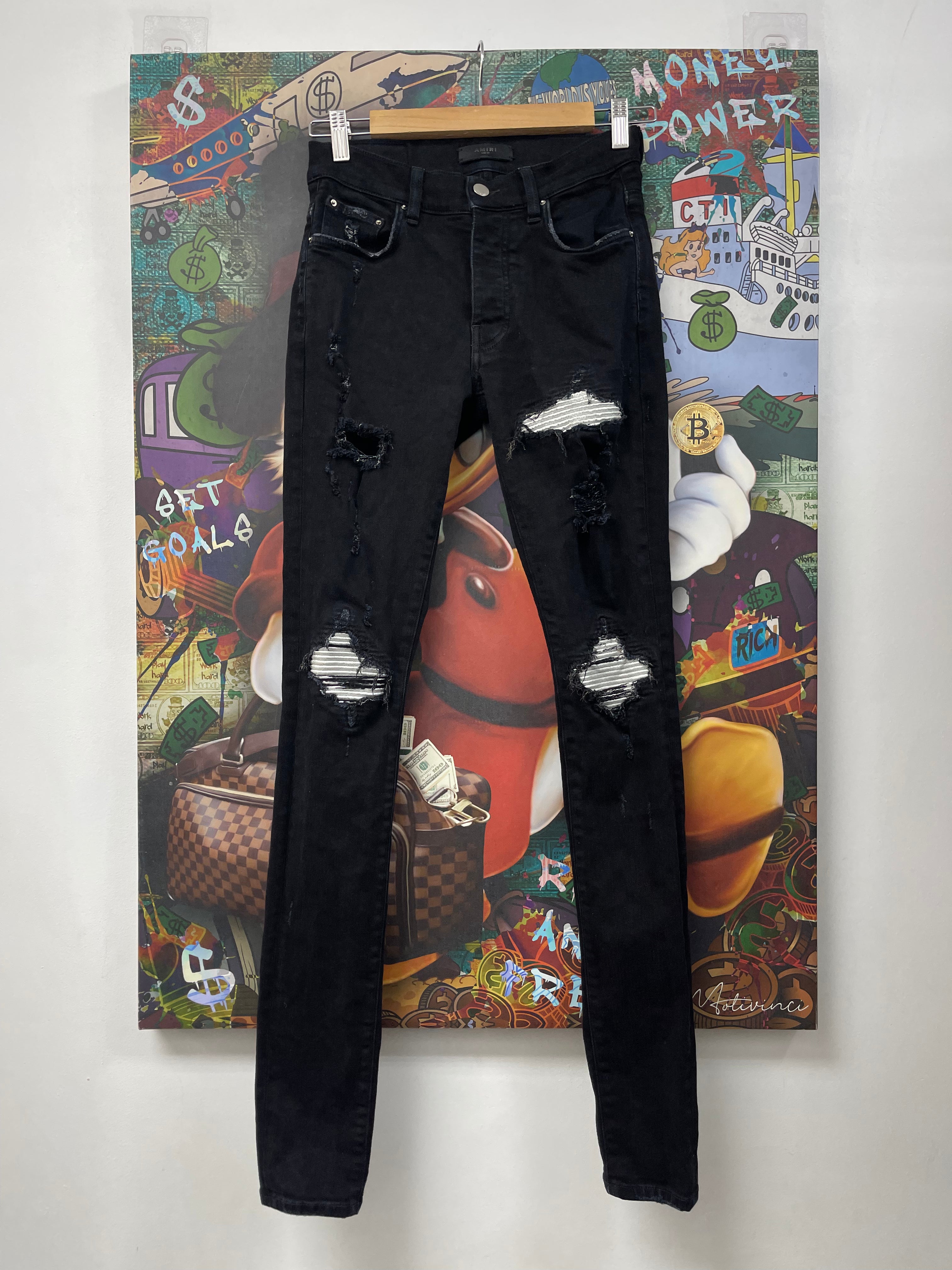 Amiri MX1 Black Silver Patch Jeans