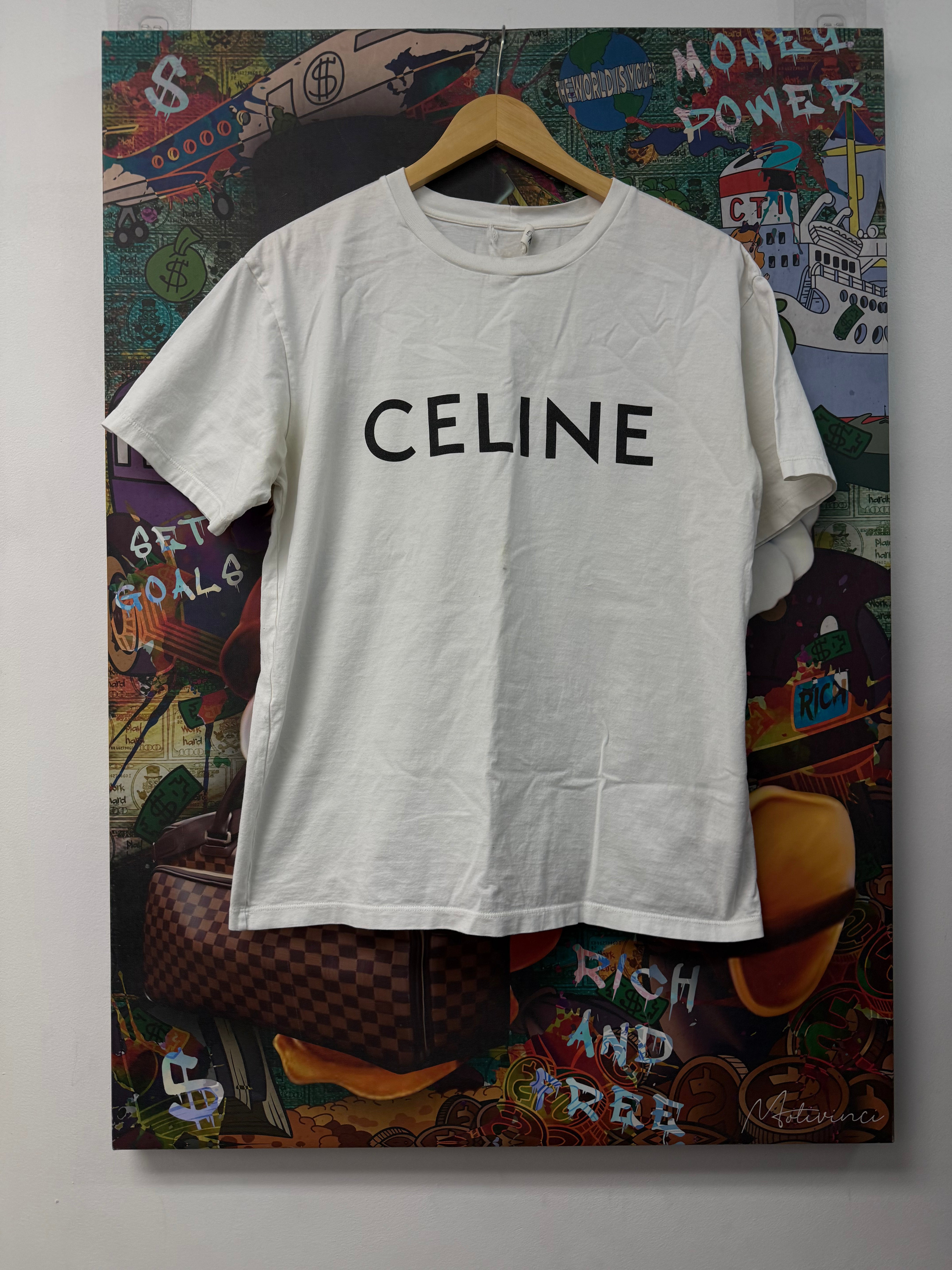 Celine White Black Spellout Tee